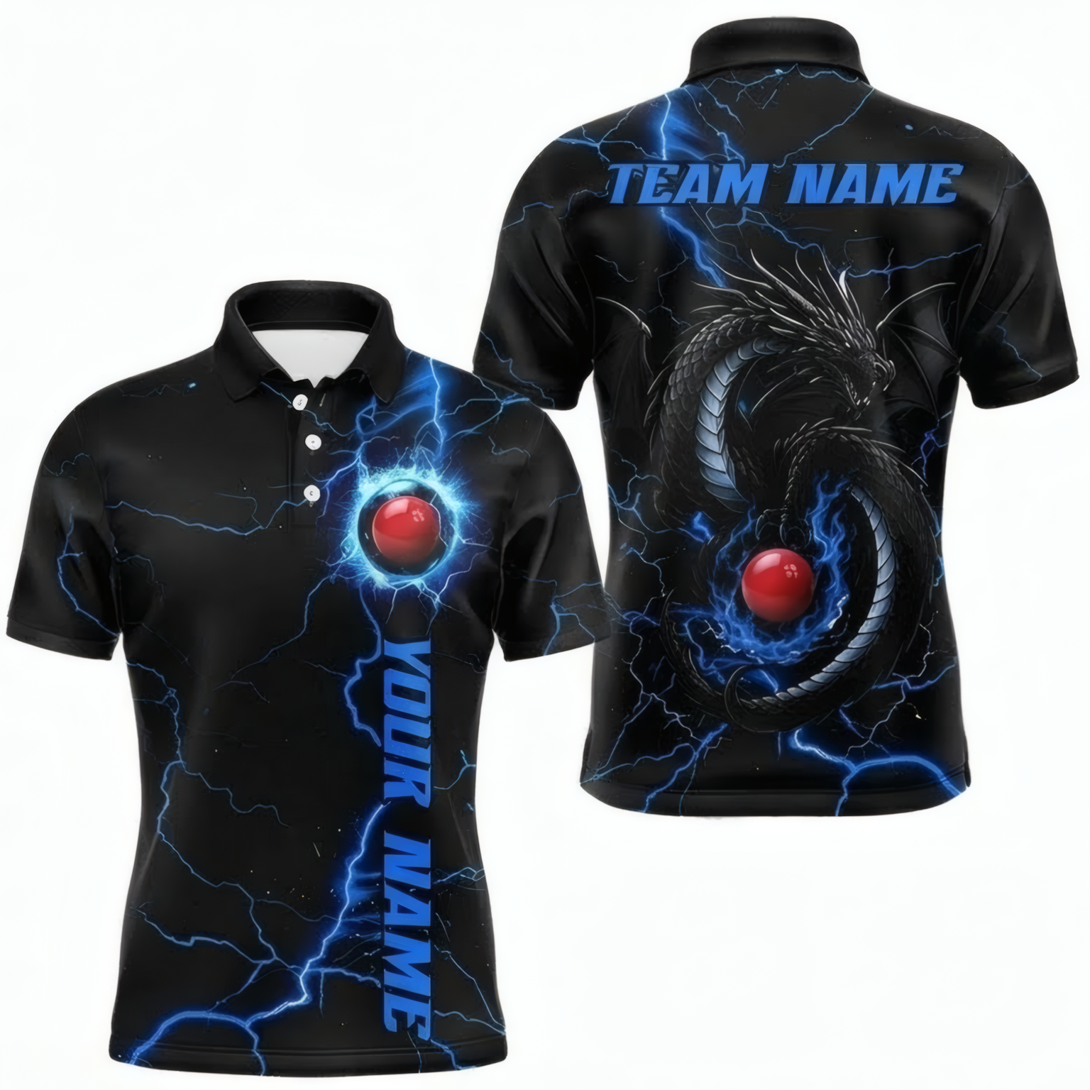 Personalised Lightning Dragon Snooker Jersey Polo and Zipper Black Blue For Men A0020 - Polo Women (Slim fit)