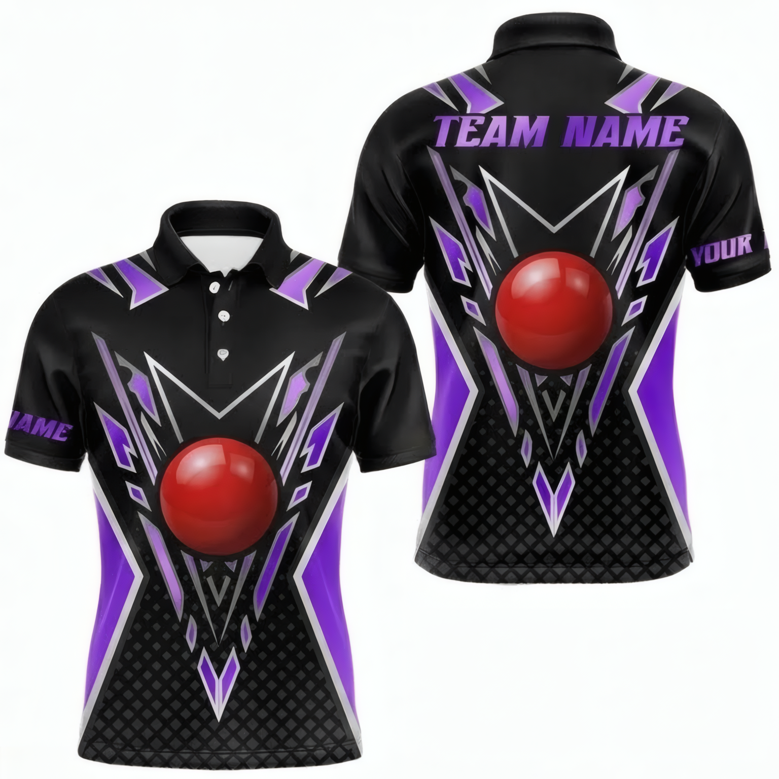 Personalised Abstract Geometric Snooker Jersey Polo and Zipper Black Purple For Men S7583 - Polo Women (Slim fit)