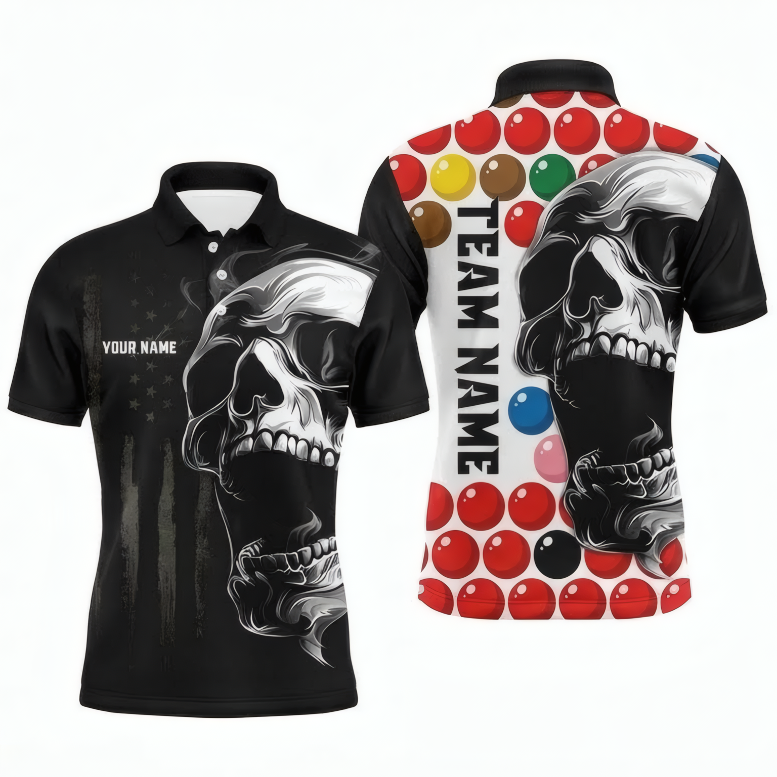 Personalised Skull Snooker Jersey Polo and Zipper for Men Custom Name Snooker Balls Black Red White V9565 - Polo Women (Slim fit)