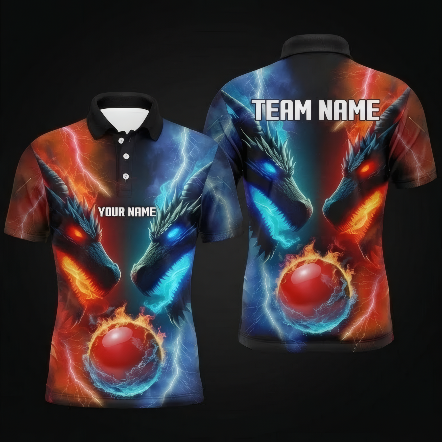 Personalised Fire Ice Dragon Snooker Jersey Polo and Zipper Shirt Red Blue For Men F4133 - Polo Women (Slim fit)