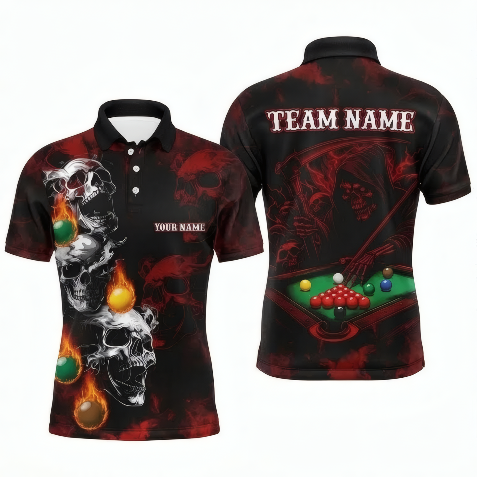 Personalised Grim Reaper Skull Snooker Jersey Polo and Zipper Red Black For Men M4696 - Polo Women (Slim fit)