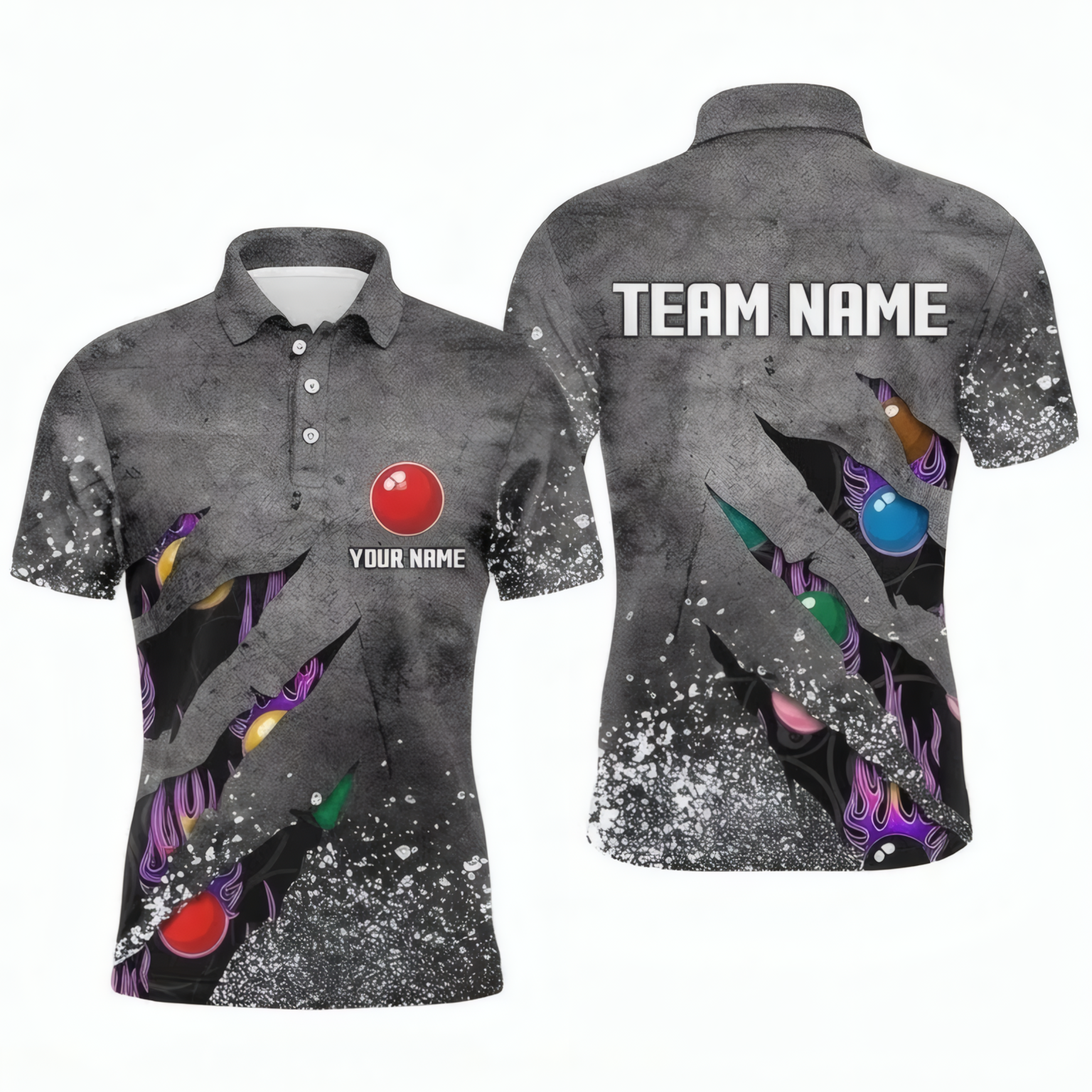 Personalised Ripped Snooker Balls Jersey Polo and Zipper Grey Multi-Color For Men G8034 - Polo Women (Slim fit)