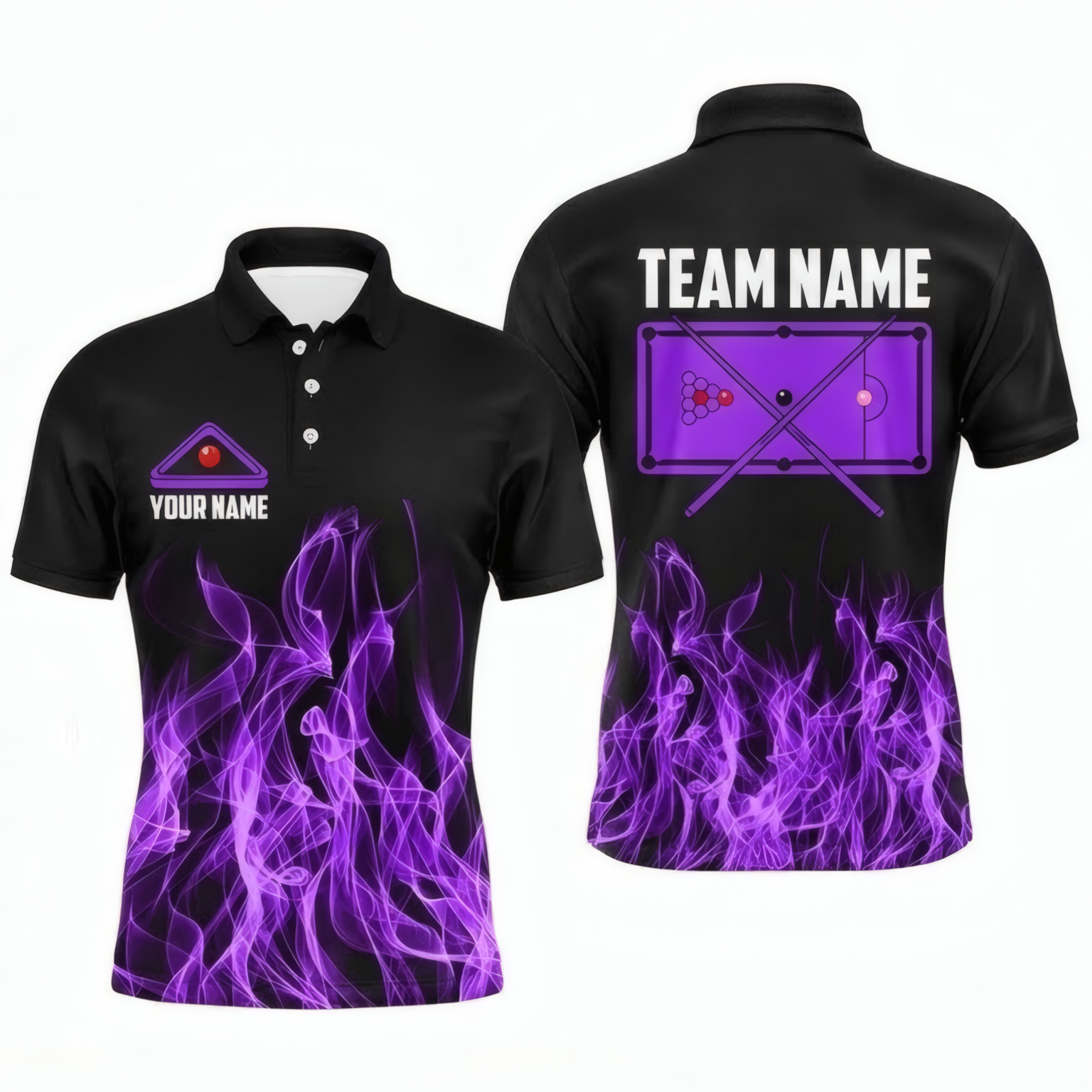 Personalised Purple Fire Flames Snooker Jersey Polo and Zipper For Men Custom Name Black S4664 - Polo Women (Slim fit)