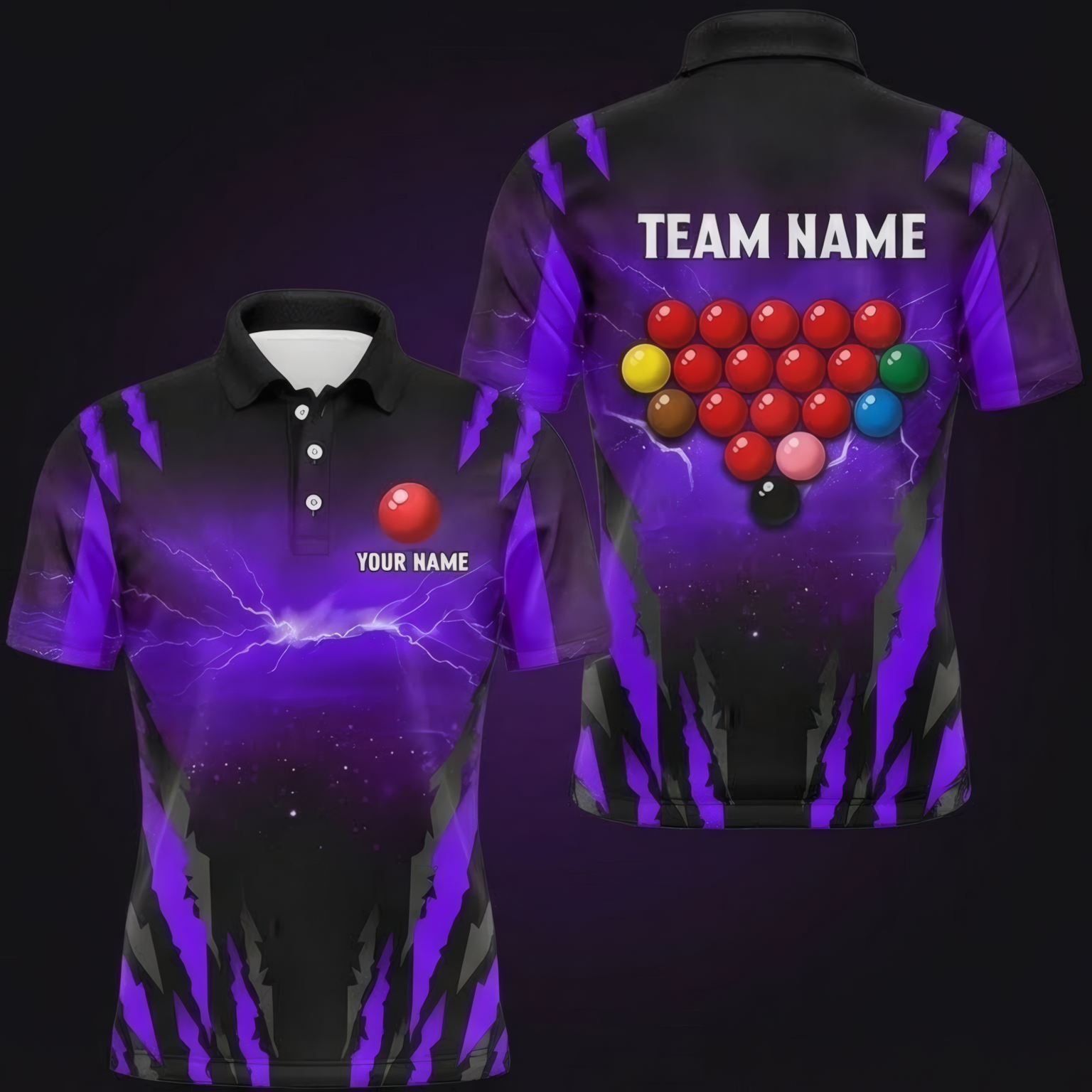 Personalised Purple Lightning Snooker Jersey Polo and Zipper Purple Black For Men Q8791 - Polo Women (Slim fit)