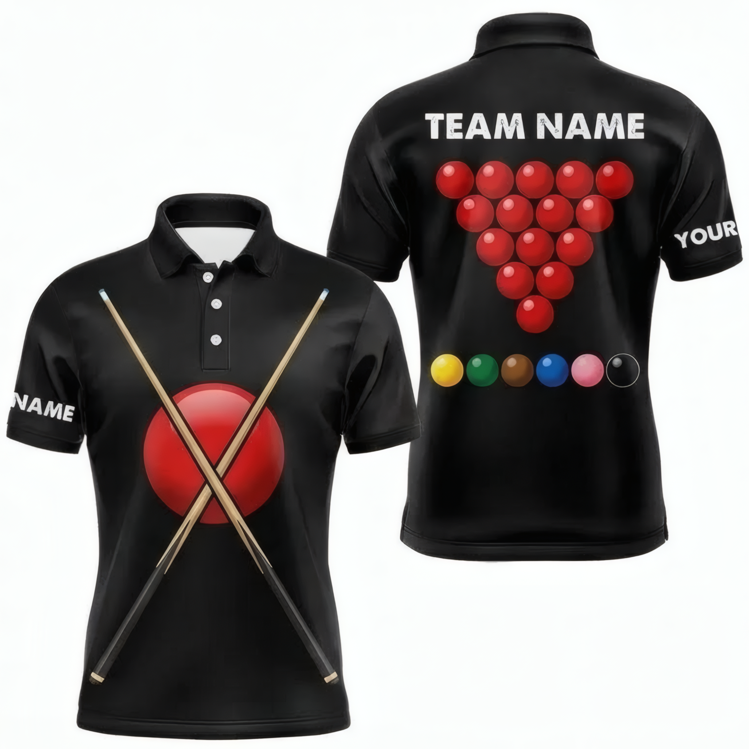 Personalised Crossed Cues and Balls Snooker Jersey Custom Polo and Zipper Shirt Black For Men I2146 - Polo Women (Slim fit)