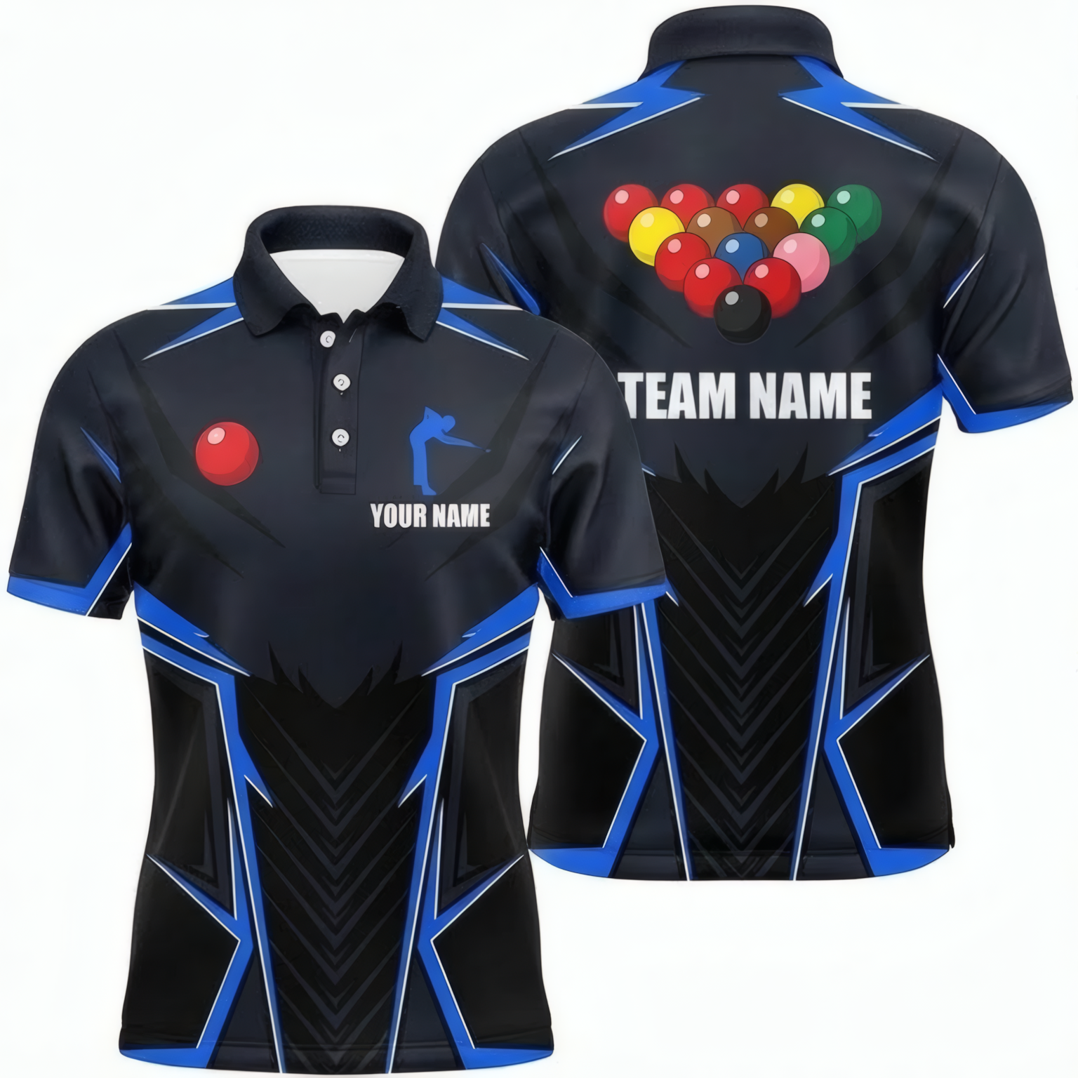 Personalised Geometric Snooker Jersey Polo and Zipper Black Blue For Men H5597 - Polo Women (Slim fit)