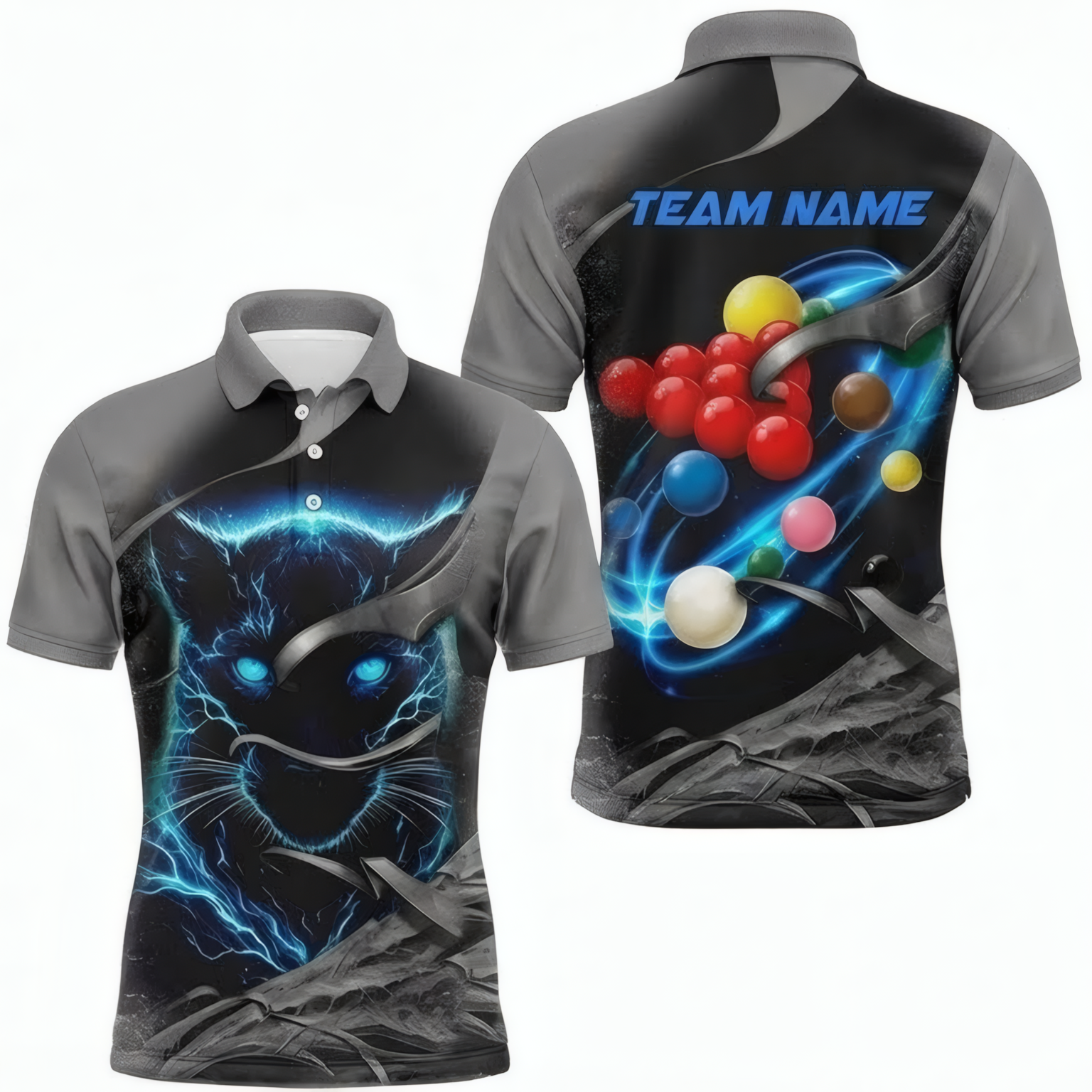Personalised Electric Blue Panther Snooker Jersey Polo and Zipper Black Grey For Men T8498 - Polo Women (Slim fit)