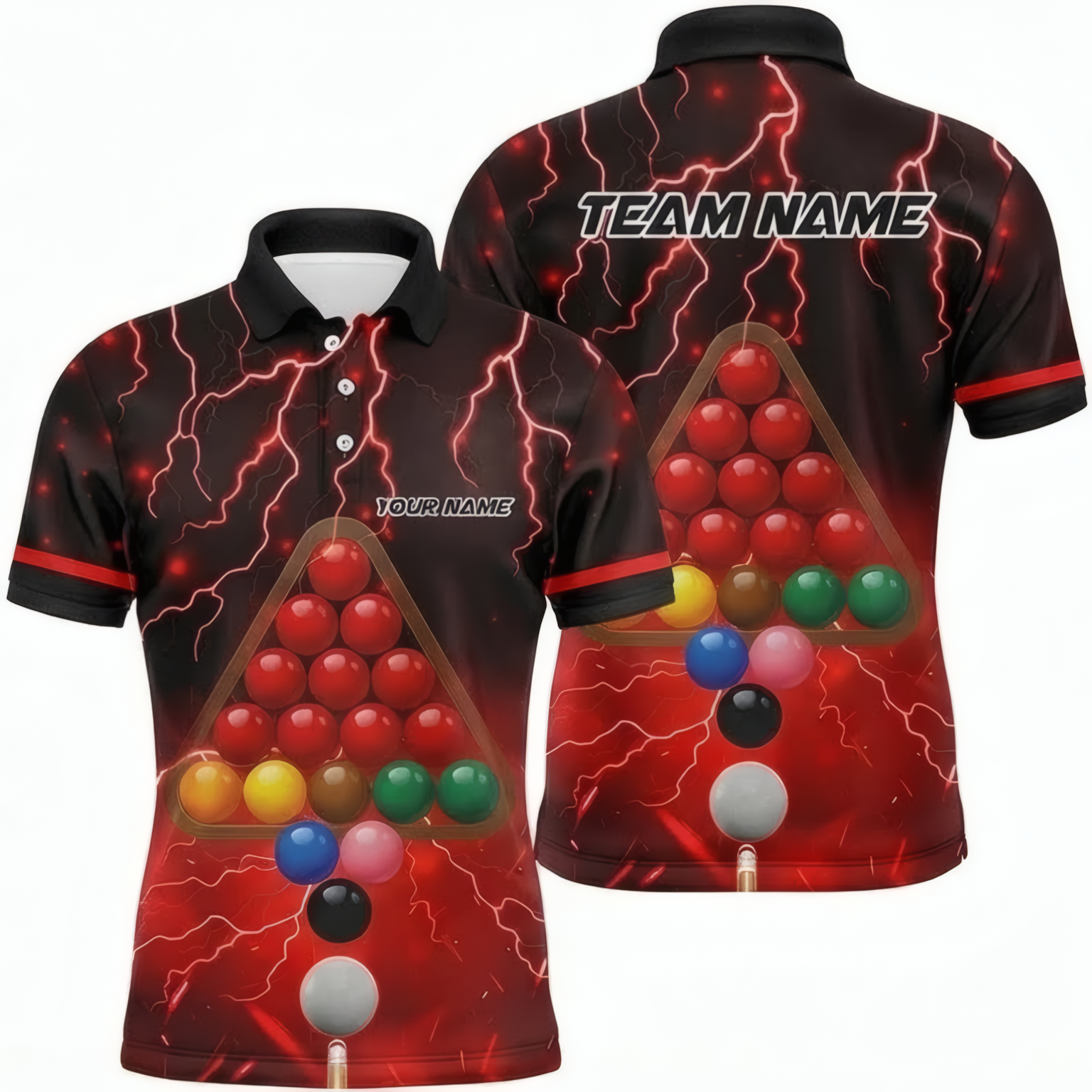 Personalised Red Lightning Snooker Jersey Polo and Zipper Red Black For Men F0521 - Polo Women (Slim fit)