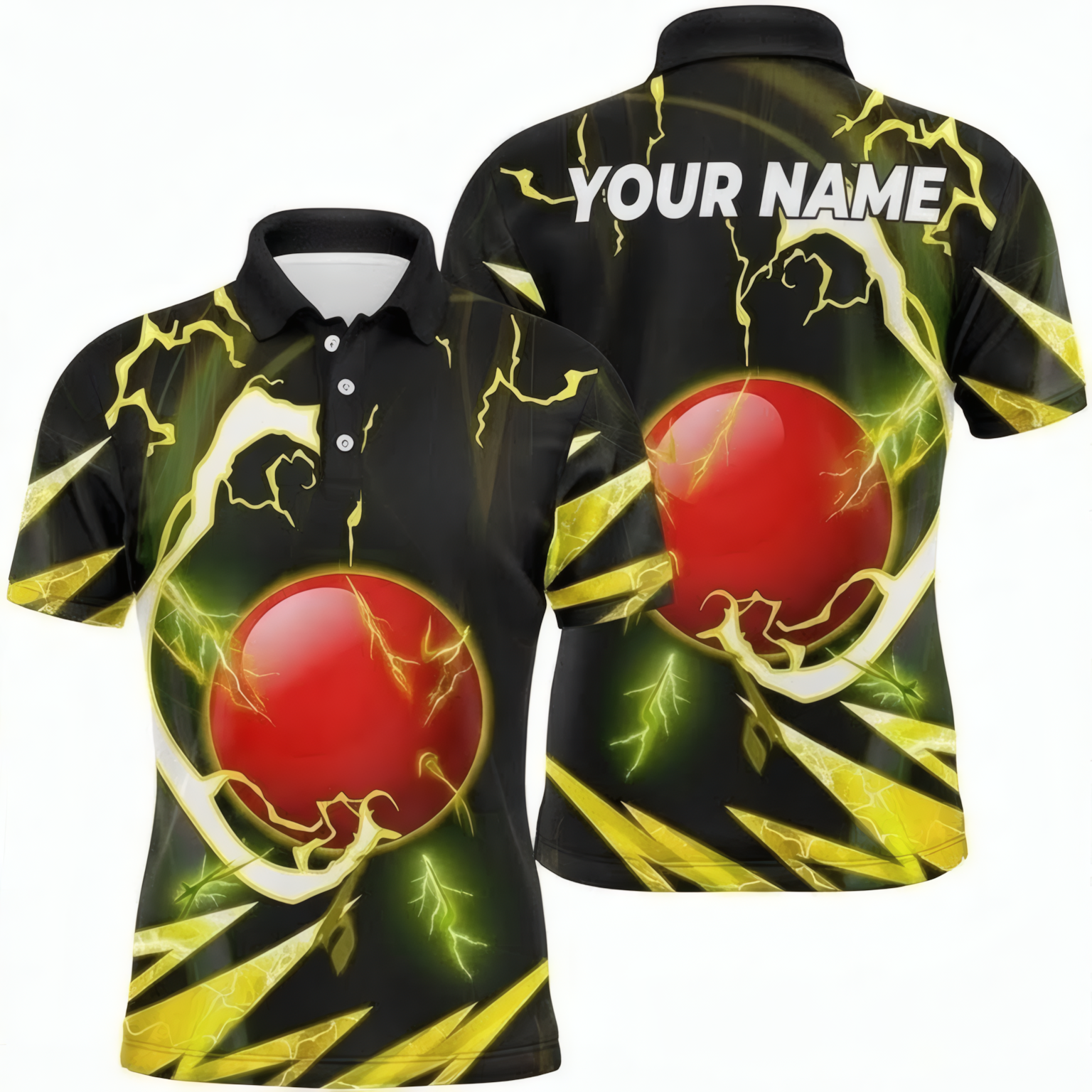 Personalised Lightning Red Ball Snooker Jersey Polo and Zipper Black Yellow For Men J2132 - Polo Women (Slim fit)