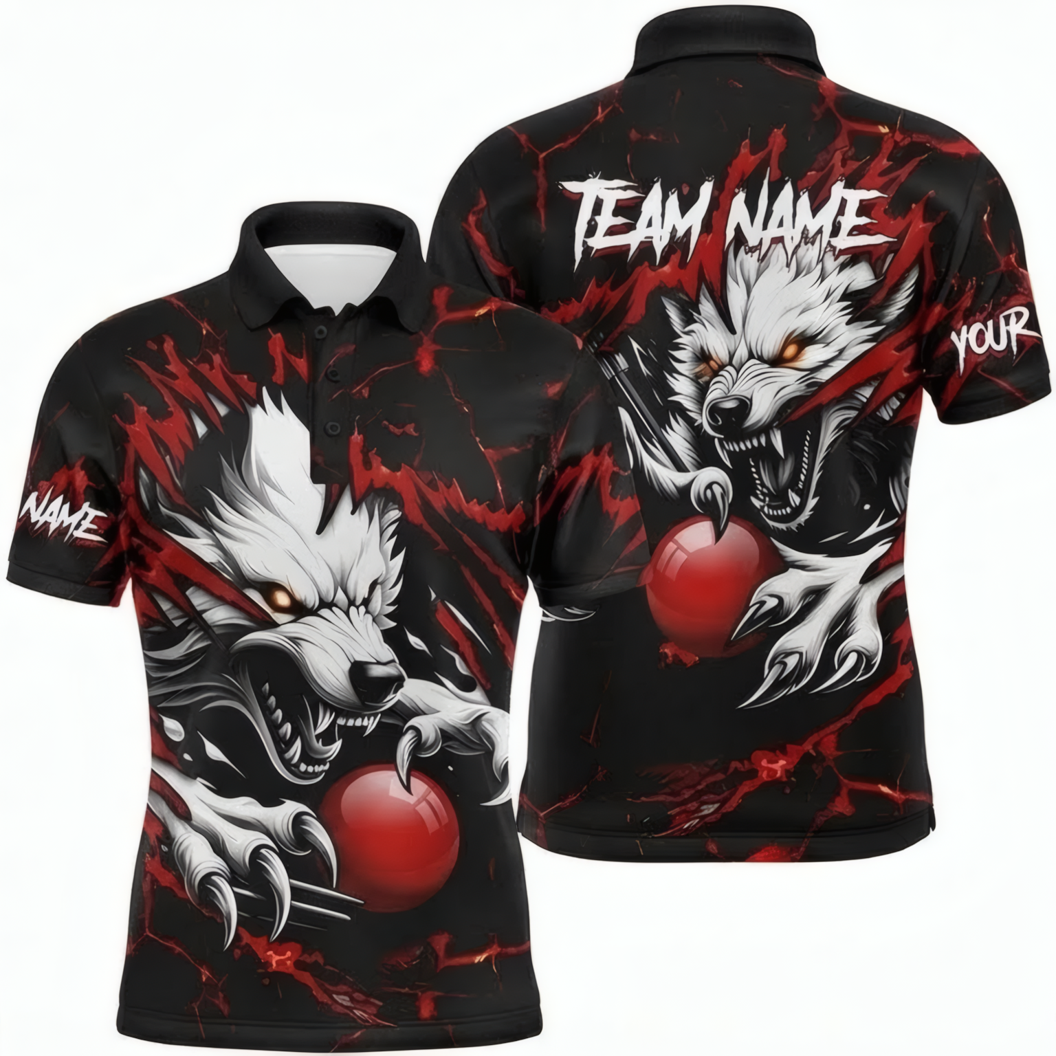 Personalised Wolf Snooker Jersey Polo and Zipper Shirt Red Black For Men W5694 - Polo Women (Slim fit)