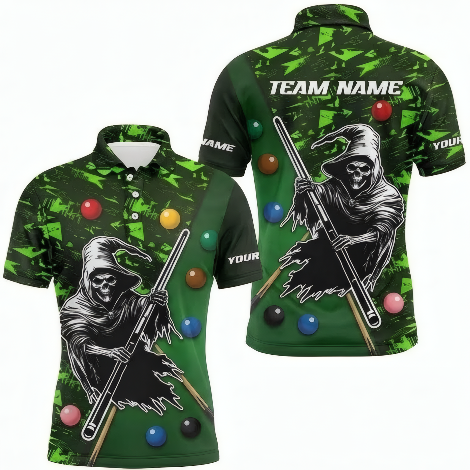 Personalised Grim Reaper Snooker Jersey Polo and Zipper Green Black For Men X1447 - Polo Women (Slim fit)