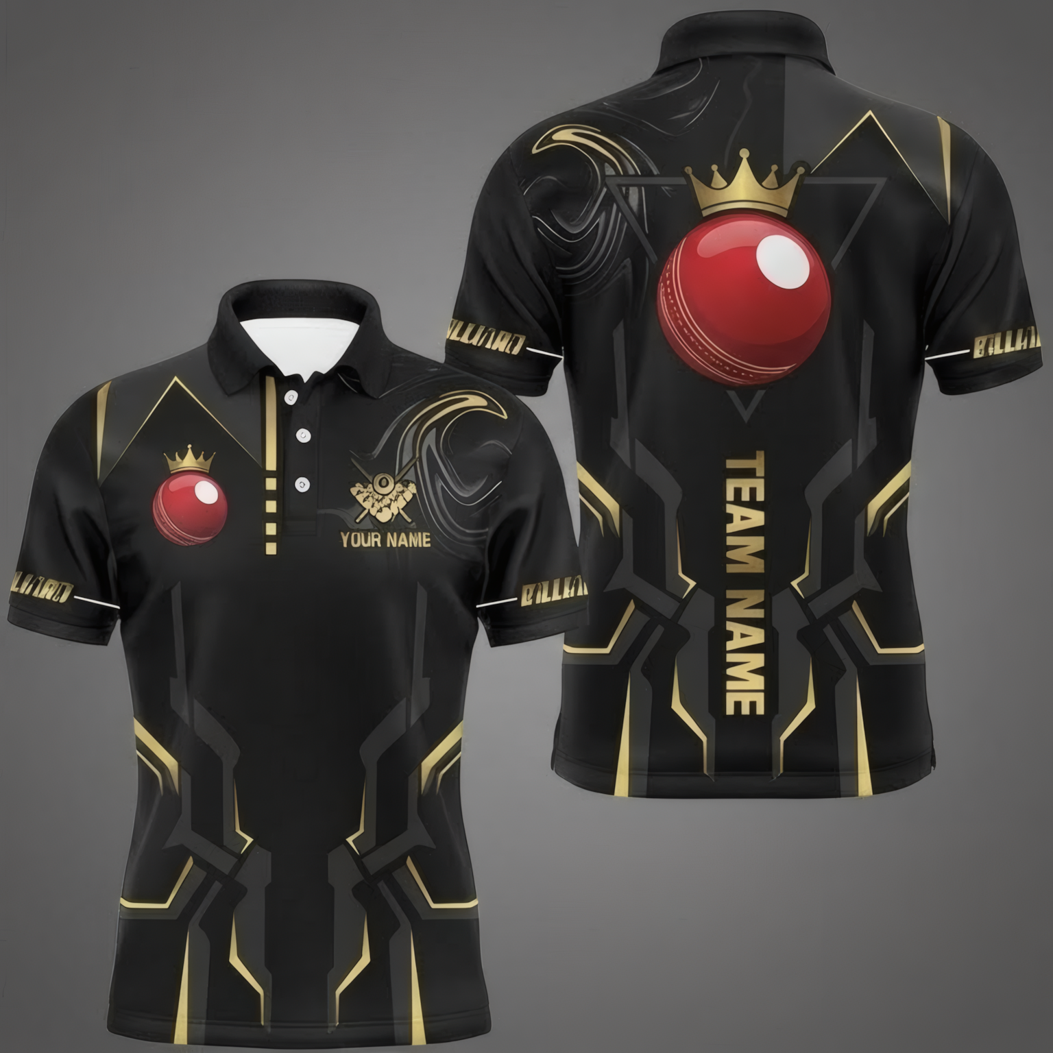 Personalised Crown Ball Snooker Jersey Polo and Zipper Custom Billiard Shirt Black Gold For Men R1335 - Polo Women (Slim fit)