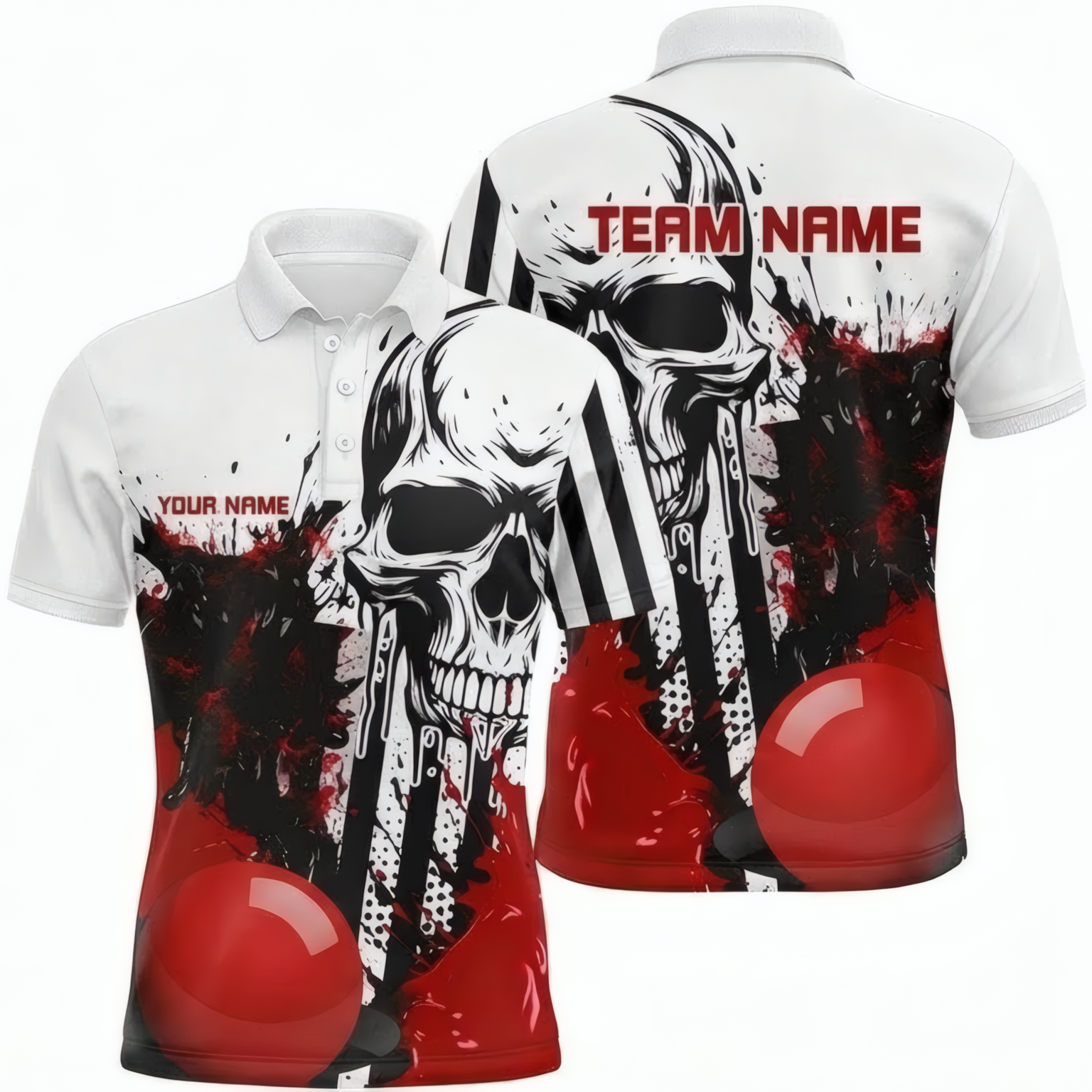 Personalised Skull Snooker Jersey Polo and Zipper Custom Shirt Red White Black For Men D7339 - Polo Women (Slim fit)