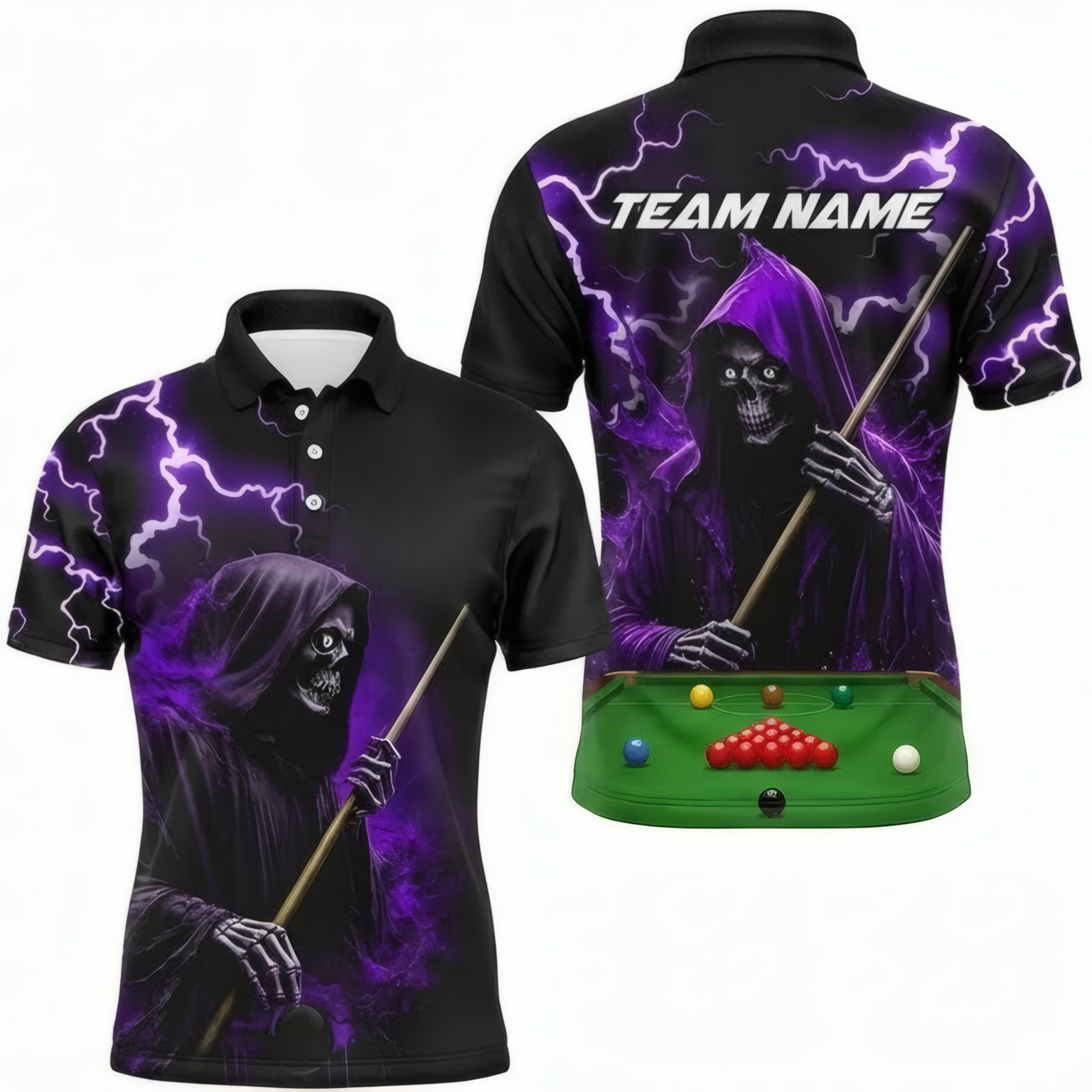 Personalised Grim Reaper Lightning Snooker Jersey Polo and Zipper Black Purple For Men B3179 - Polo Women (Slim fit)