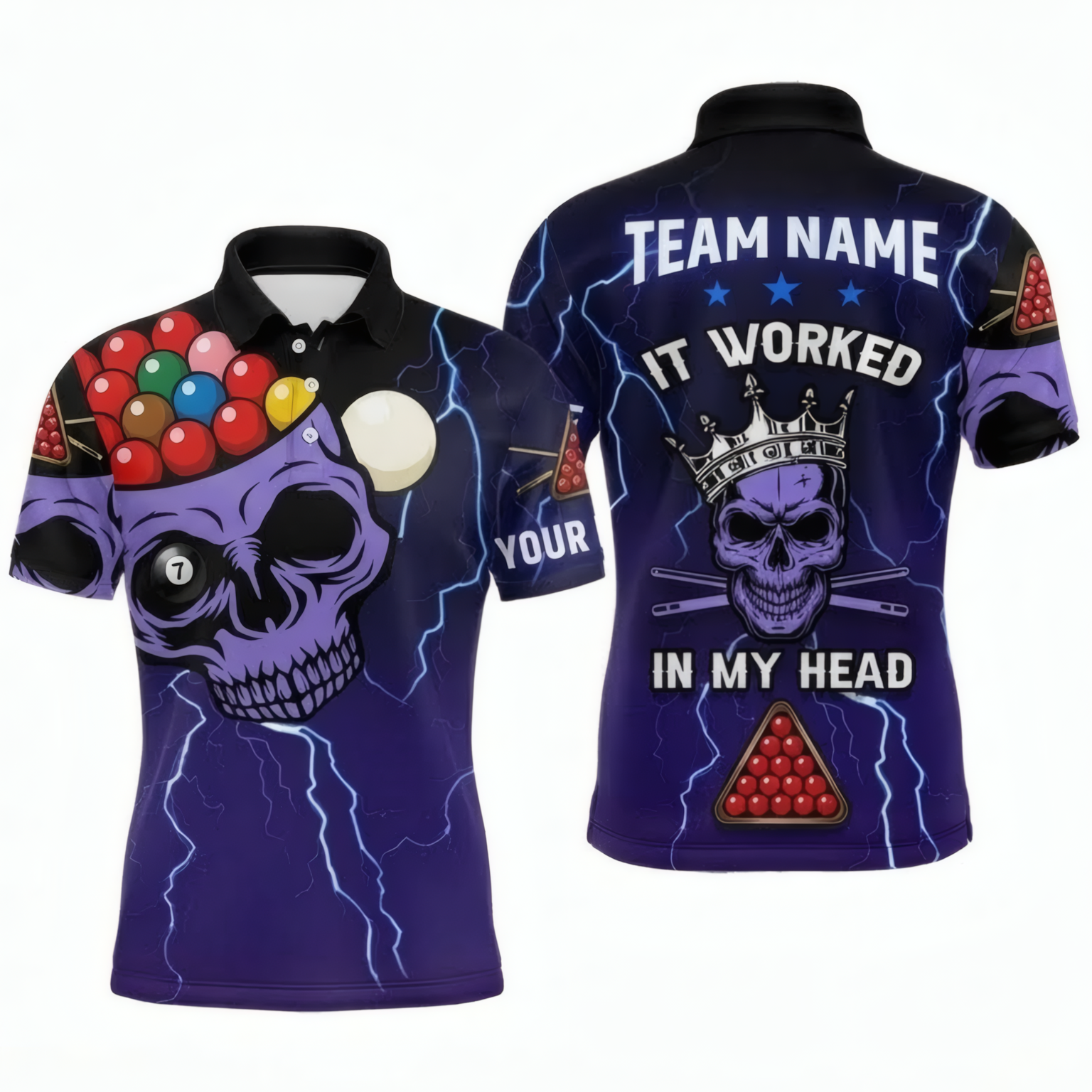 Personalised Purple Skull Lightning Snooker Jersey Polo and Zipper Purple Black For Men U1376 - Polo Women (Slim fit)