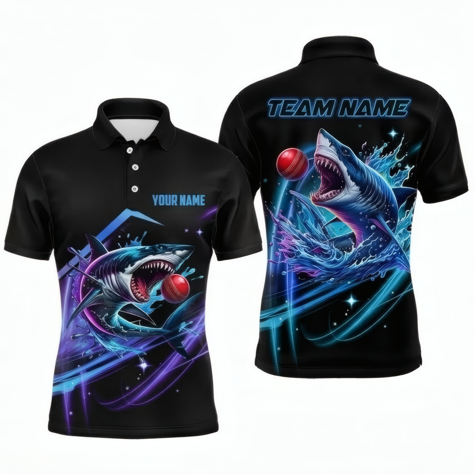 Personalised Shark Snooker Jersey Polo and Zipper Shirt for Men Black Blue Neon D0817 - Polo Women (Slim fit)
