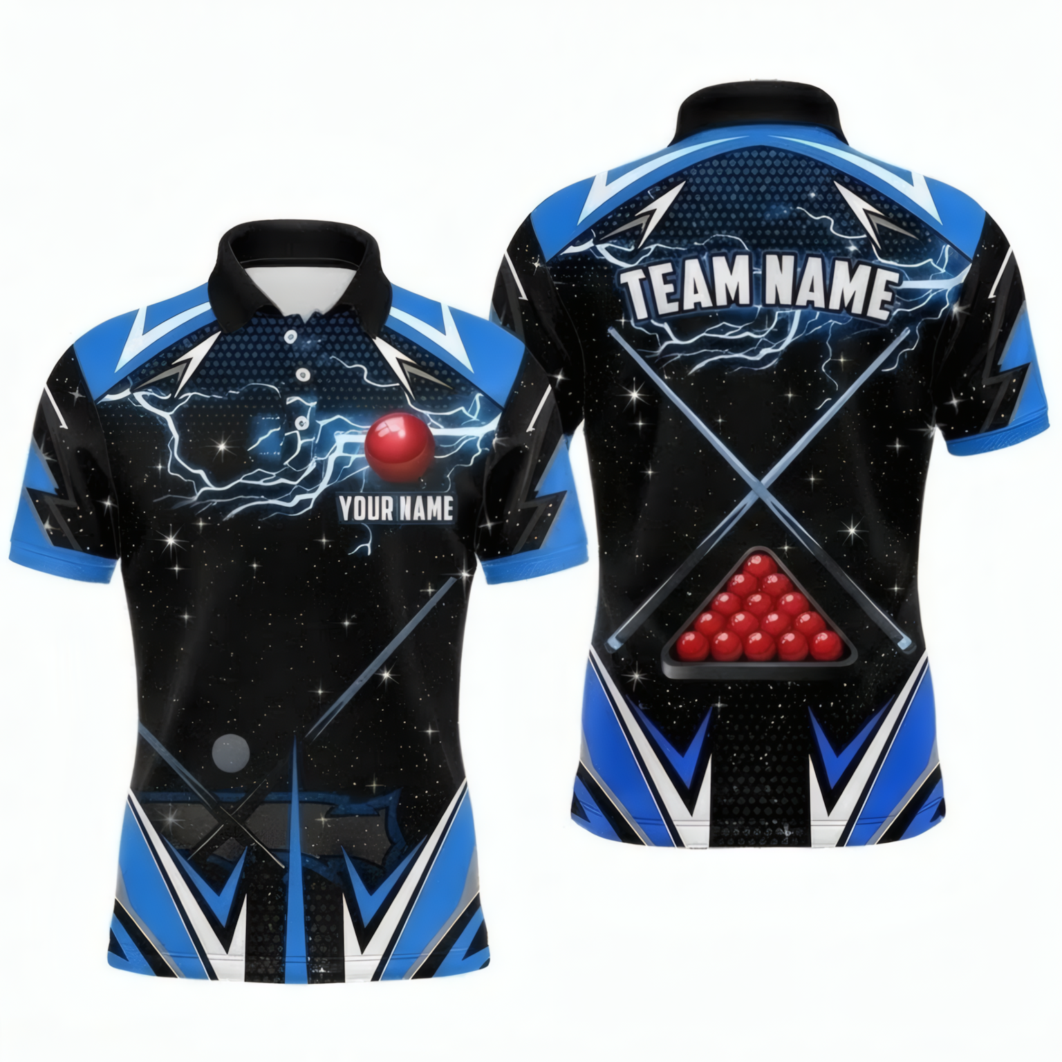 Personalised Lightning Galaxy Snooker Jersey Polo and Zipper Shirt Blue Black For Men E7743 - Polo Women (Slim fit)