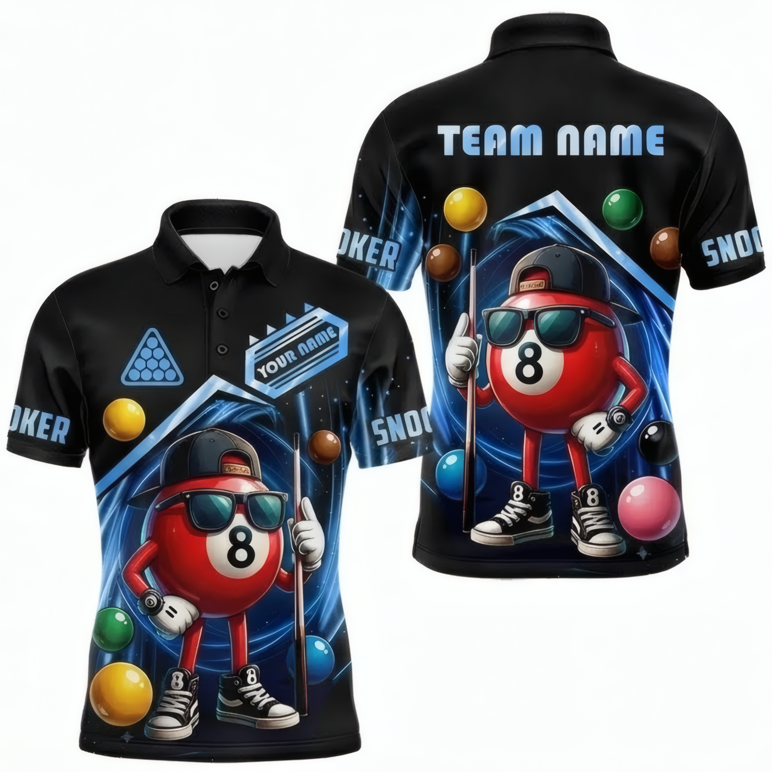 Personalised Cool 8-Ball Character Snooker Jersey Polo and Zipper Black Blue For Men H1410 - Polo Women (Slim fit)