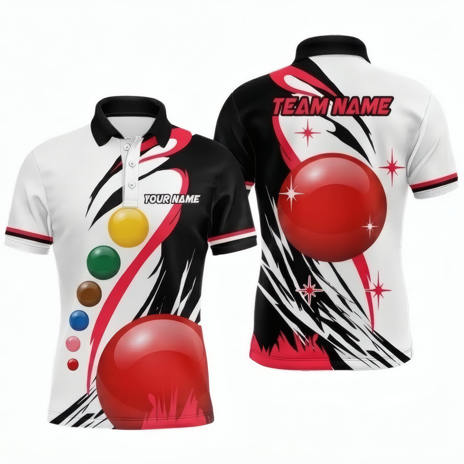 Personalised Snooker Ball Graphic Jersey Polo and Zipper White Black Red For Men J6003 - Polo Women (Slim fit)