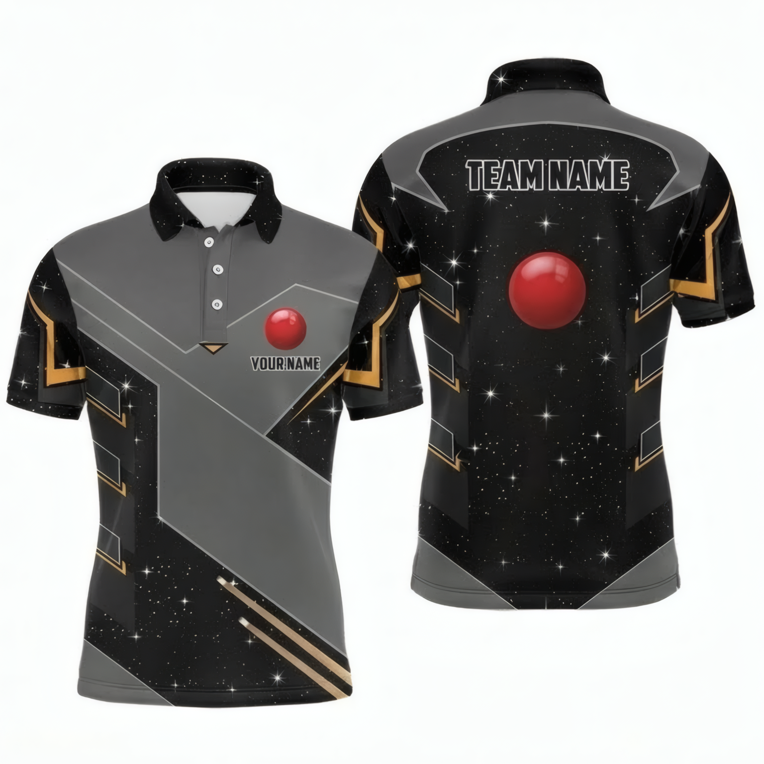 Personalised Galaxy Stars Snooker Jersey Polo and Zipper Black Grey Gold For Men B7836 - Polo Women (Slim fit)