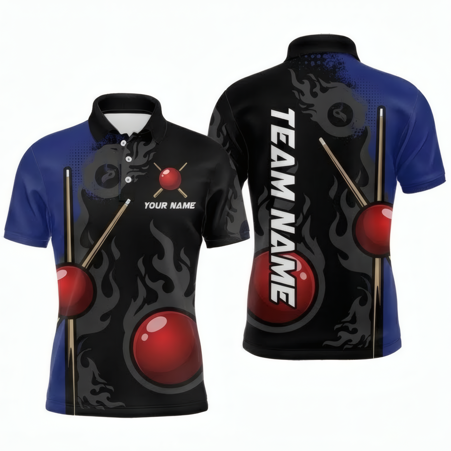 Personalised Snooker Jersey for Men Custom Red Ball Flame Polo and Zipper Shirt Black Blue I5292 - Polo Women (Slim fit)