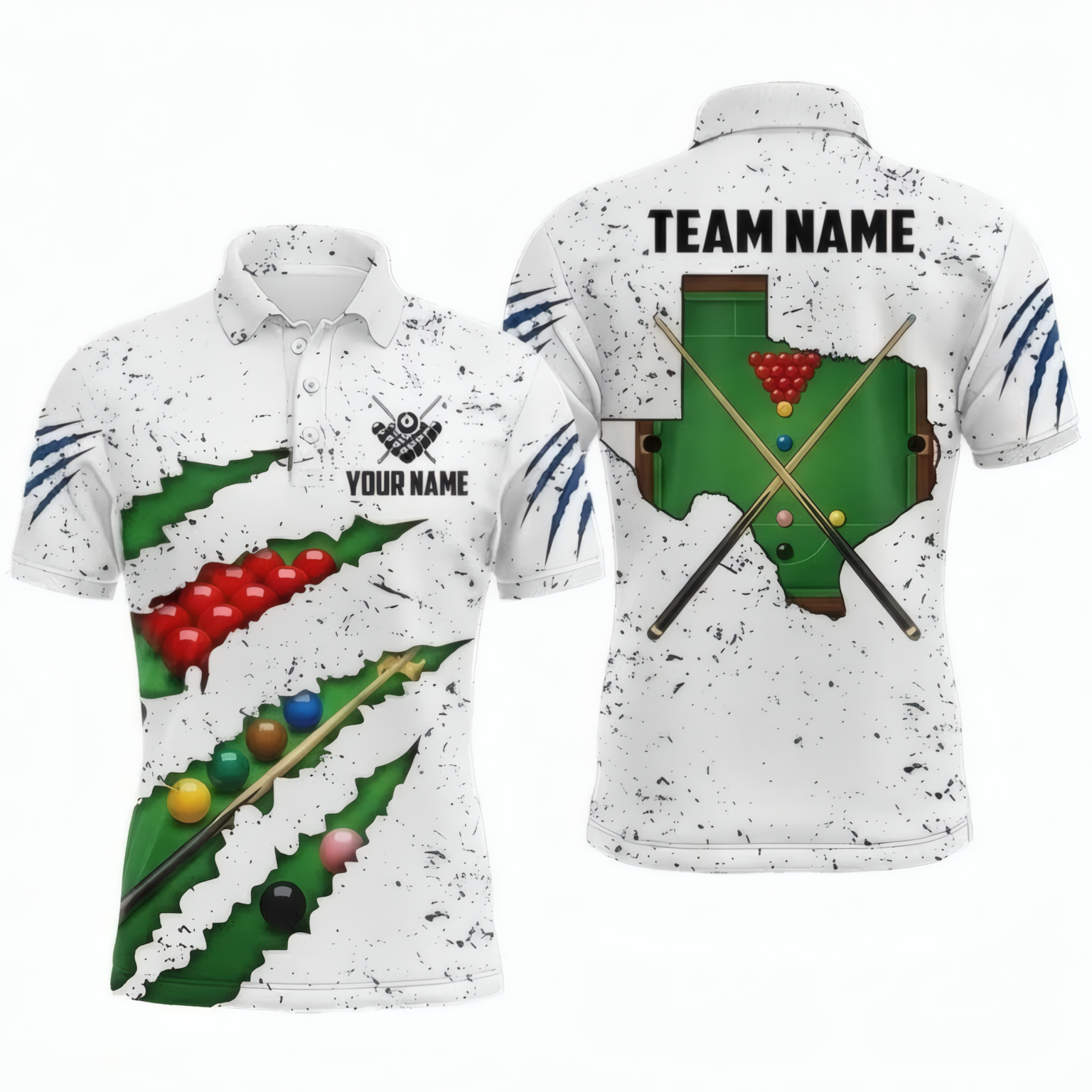 Personalised Texas State Snooker Jersey Men's Custom Polo Shirt Claw Rip Design White Green S4965 - Polo Women (Slim fit)