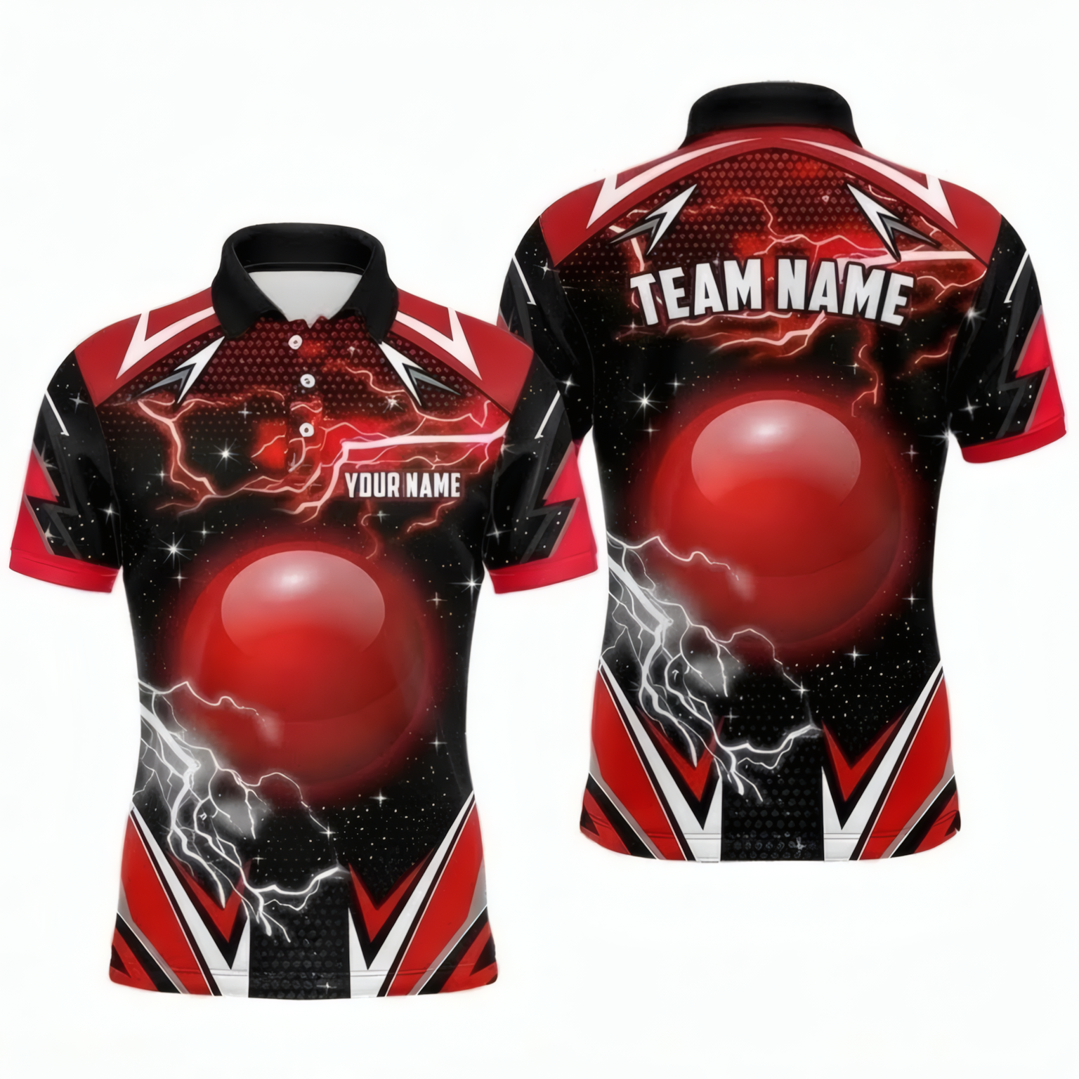 Personalised Lightning Red Ball Snooker Jersey Polo and Zipper Custom Name Team Shirt Red Black For Men V6882 - Polo Women (Slim fit)