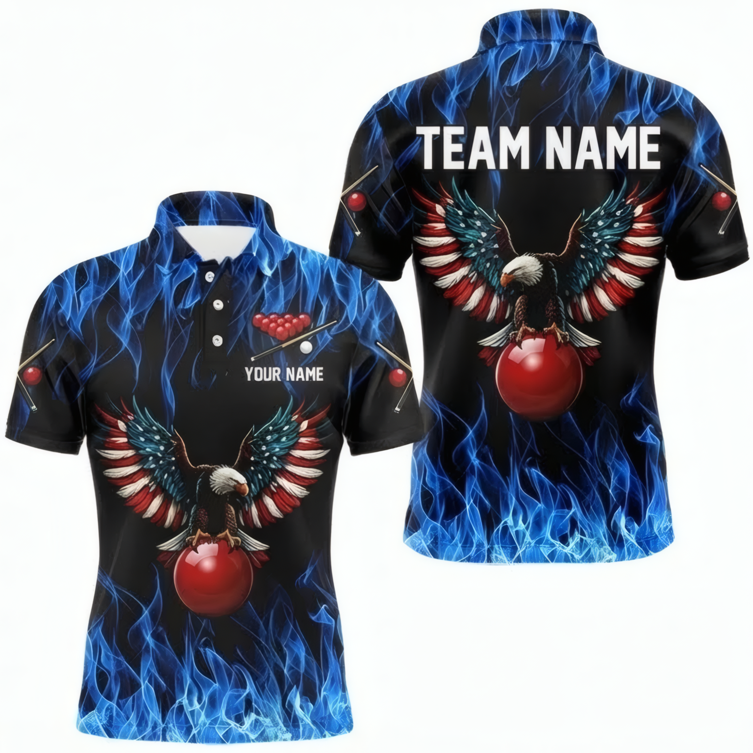 Personalised Blue Flame Eagle Snooker Jersey Polo and Zipper Shirt for Men Custom Name B2780 - Polo Women (Slim fit)