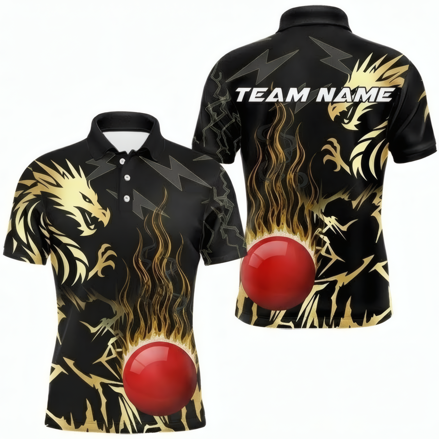 Personalised Dragon Snooker Jersey Polo and Zipper For Men Black Gold Custom Lightning Flame Shirt C8386 - Polo Women (Slim fit)