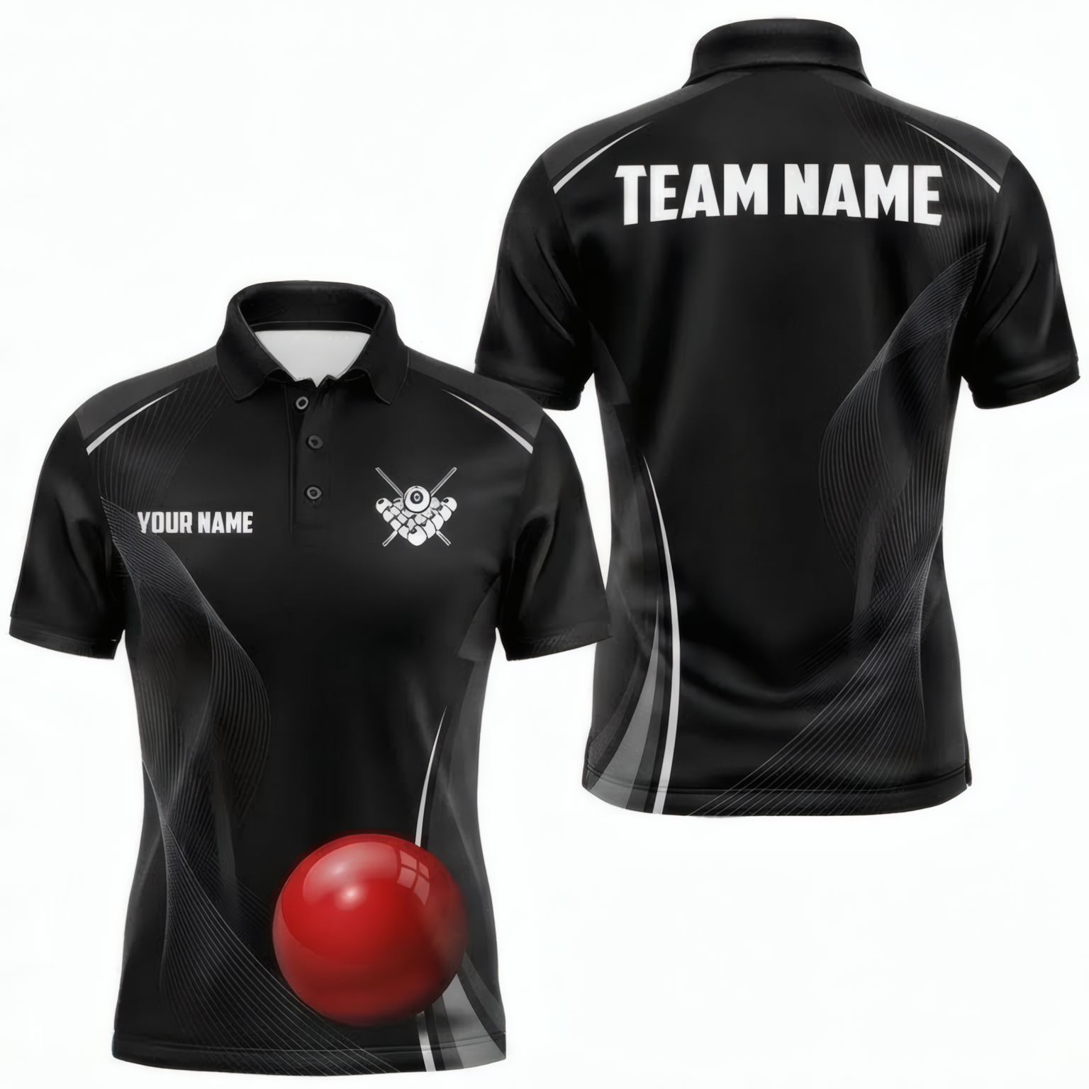 Personalised Red Ball Snooker Jersey Polo and Zipper Black Grey For Men T0477 - Polo Women (Slim fit)