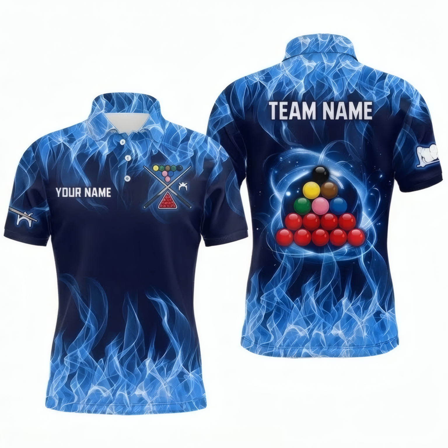Personalised Blue Fire Snooker Jersey Polo and Zipper Custom Name Navy Blue For Men A7334 - Polo Women (Slim fit)