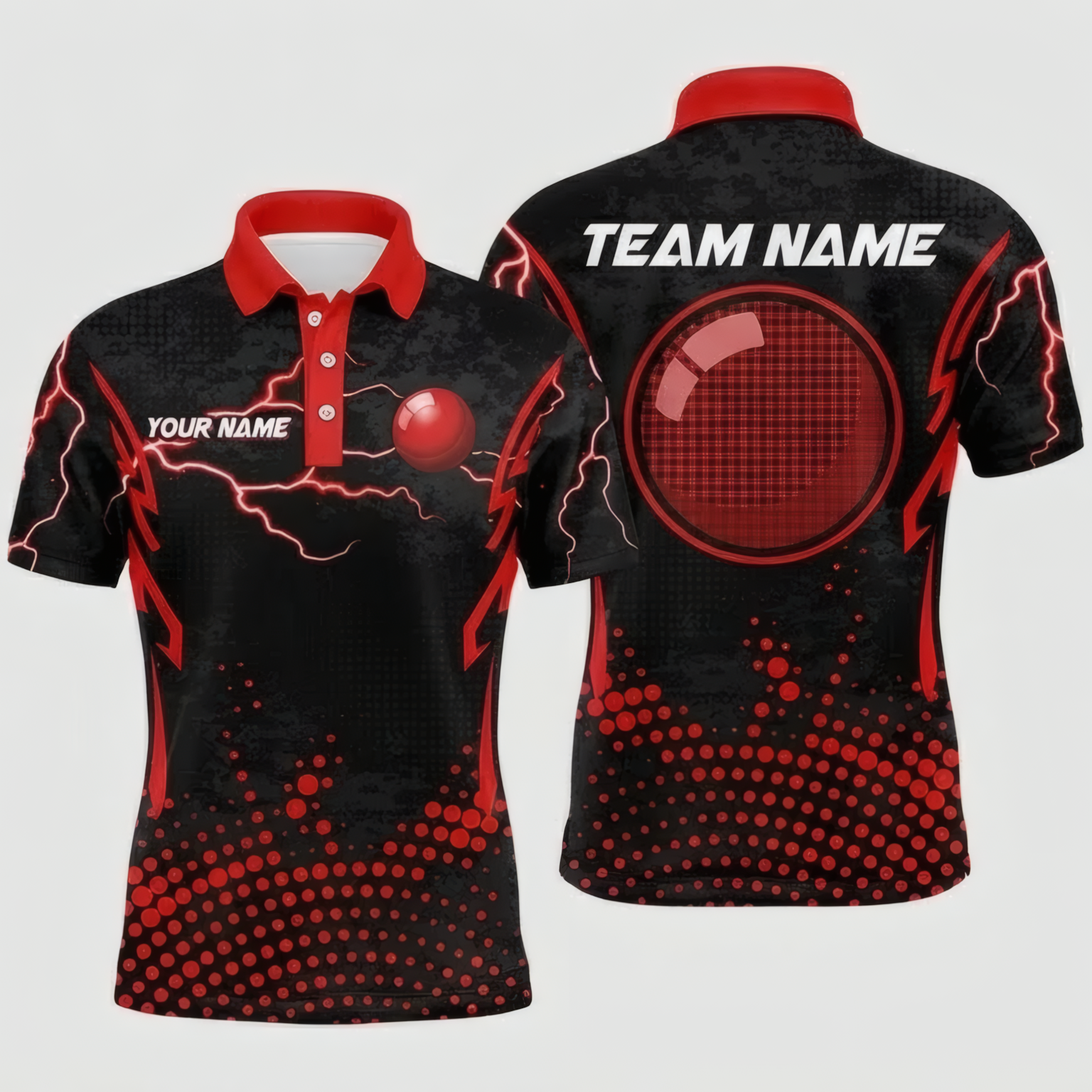 Personalised Red Lightning Snooker Jersey Polo and Zipper Black Red For Men C6950 - Polo Women (Slim fit)