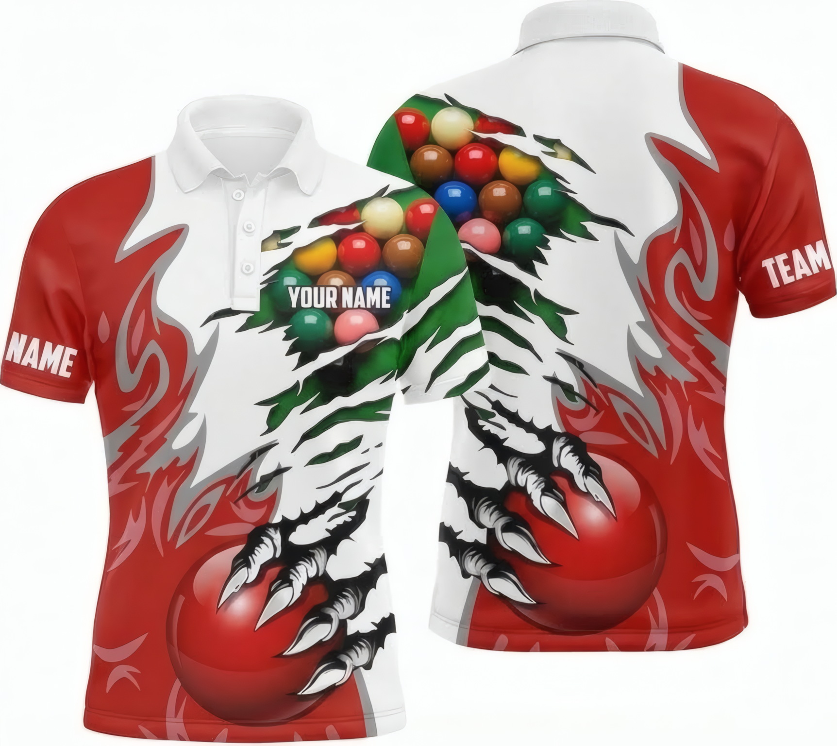 Personalised Claw Rip Snooker Jersey Polo and Zipper Red White For Men Custom Name Team Shirt R3079 - Polo Women (Slim fit)
