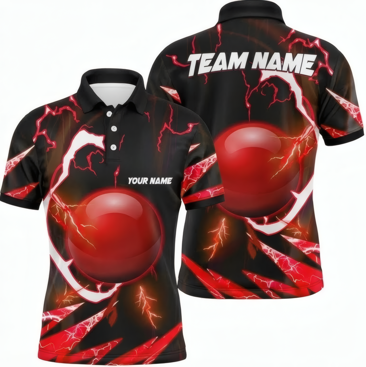 Personalised Red Lightning Ball Snooker Jersey Polo and Zipper Black Red For Men N2739 - Polo Women (Slim fit)