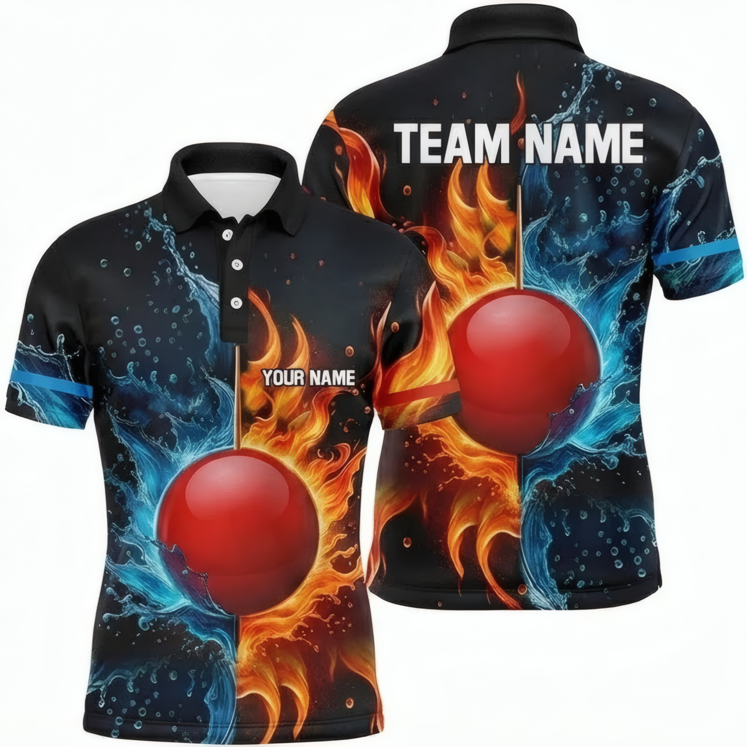 Personalised Fire and Water Snooker Jersey Polo and Zipper Custom Shirt Black Red Blue For Men G6252 - Polo Women (Slim fit)