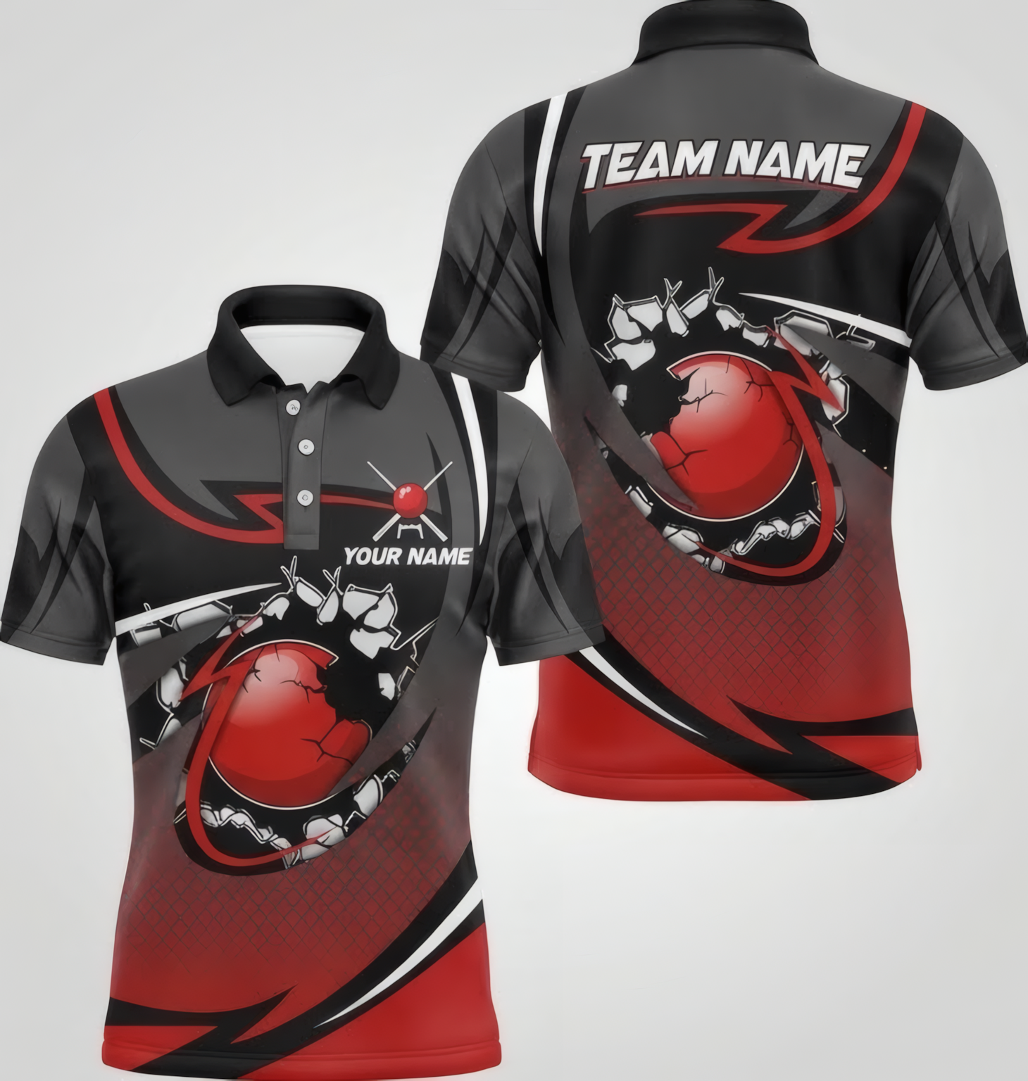 Personalised Red Ball Smash Snooker Jersey Polo and Zipper for Men Custom Team Shirt Black Grey Red A7024 - Polo Women (Slim fit)