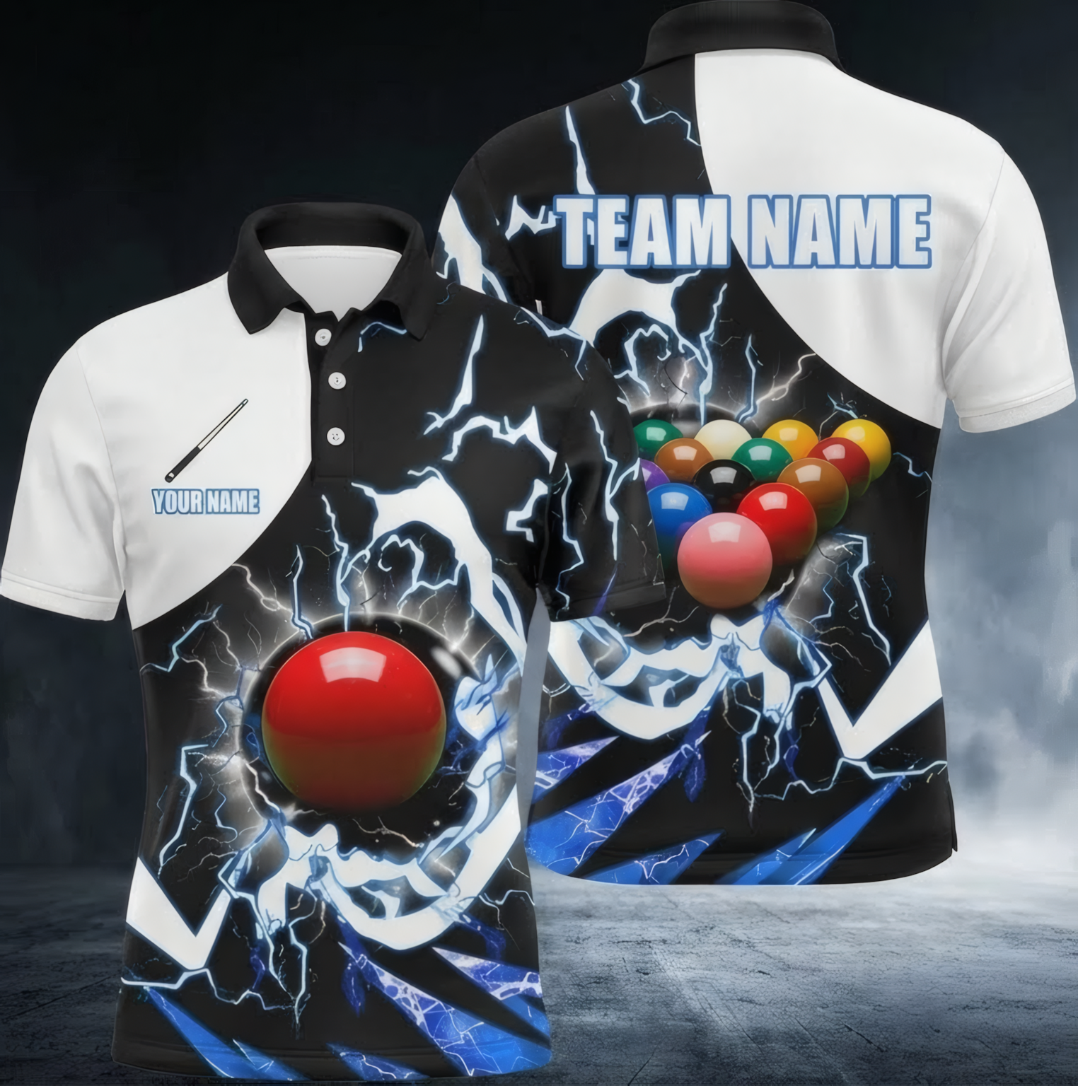 Personalised Lightning Snooker Jersey Polo and Zipper Shirt Black White Blue for Men V1883 - Polo Women (Slim fit)