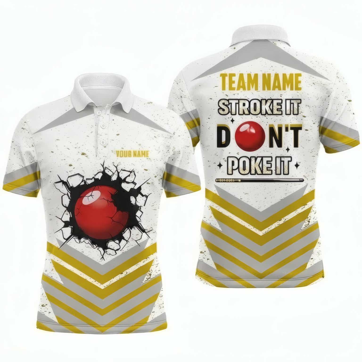Personalised Snooker Jersey Polo and Zipper Men's Stroke It Don't Poke It White Yellow G8278 - Polo Women (Slim fit)