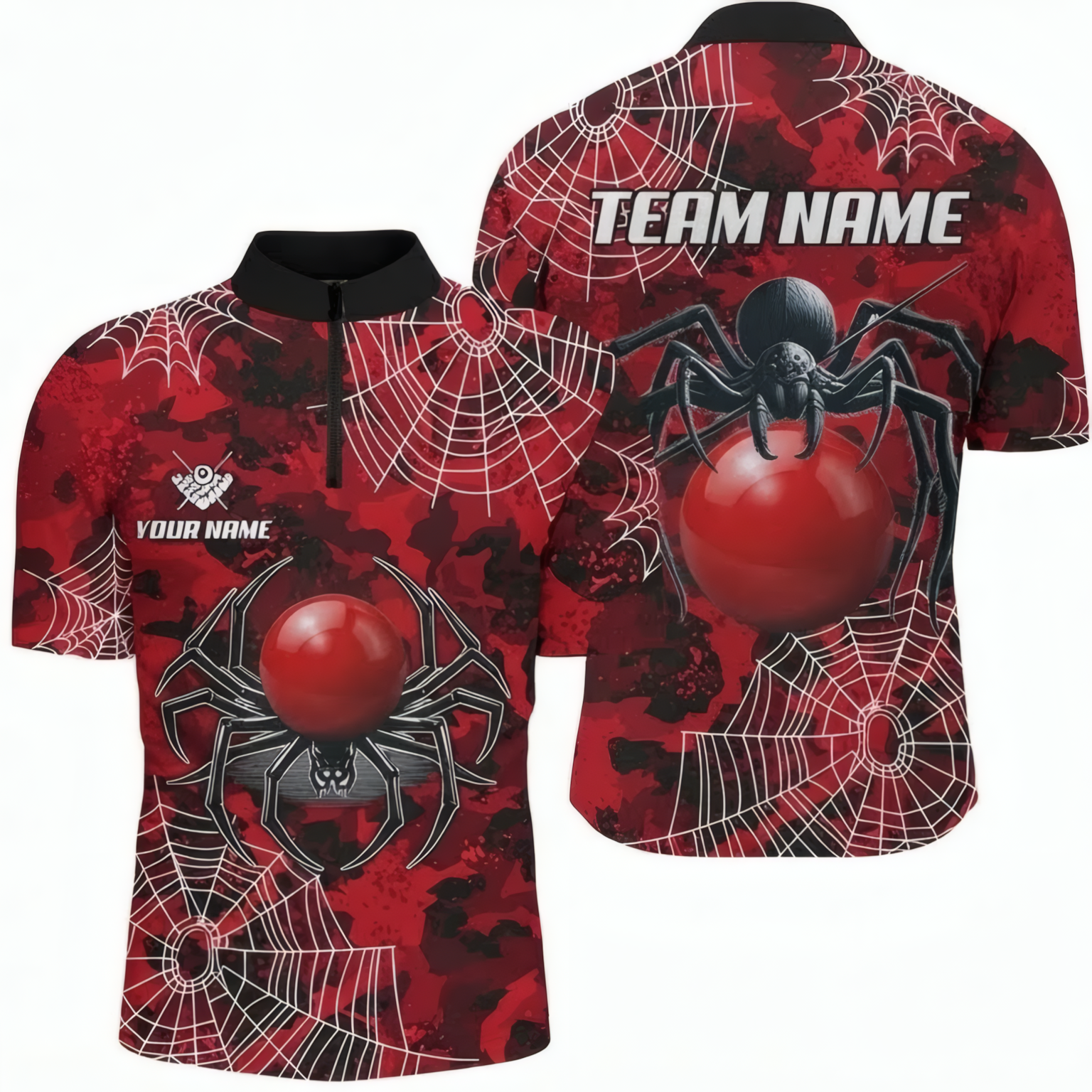 Personalised Spider Web Snooker Jersey Polo and Zipper Red Black For Men J0807 - Polo Women (Slim fit)