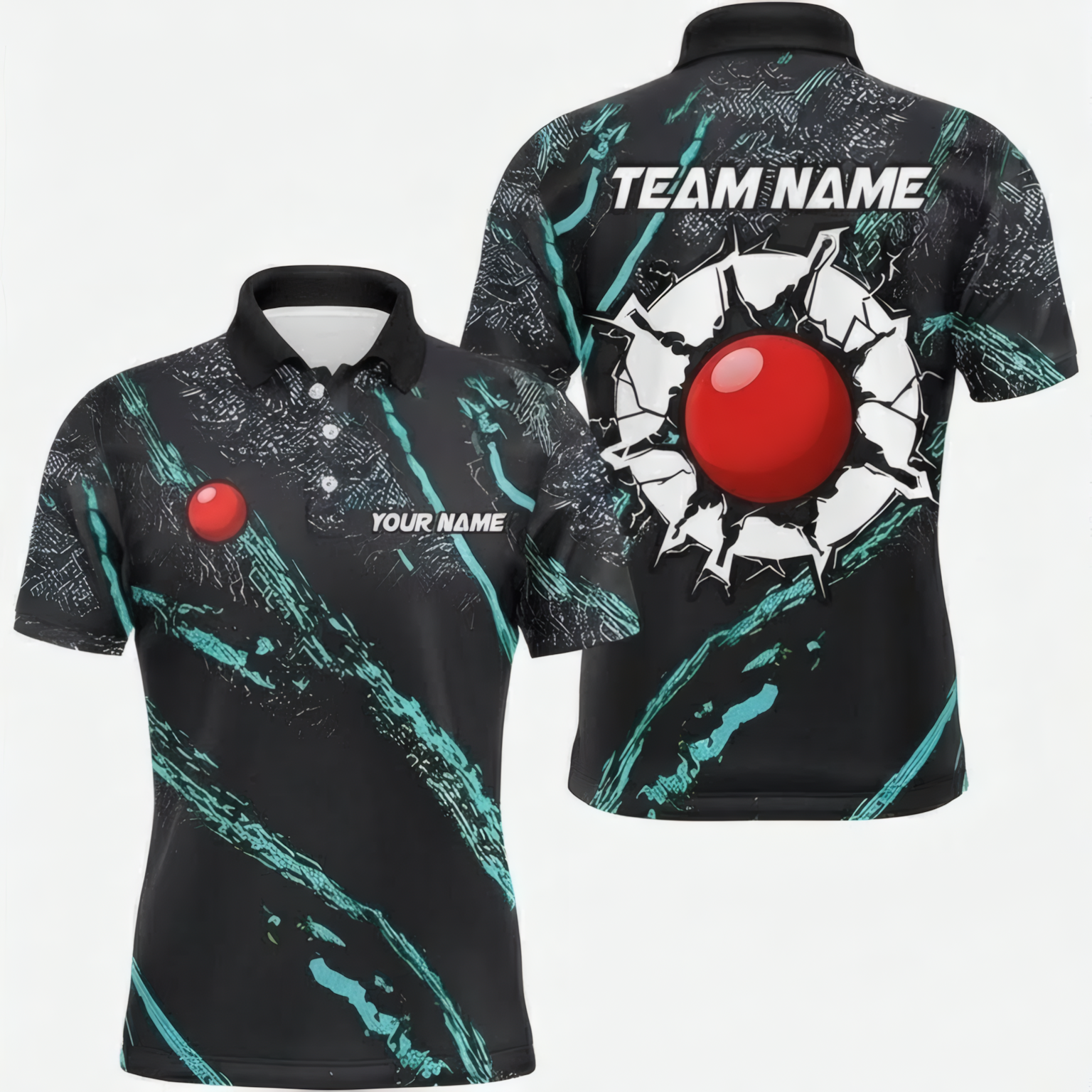 Personalised Red Ball Abstract Snooker Jersey Polo and Zipper Black Teal For Men R3550 - Polo Women (Slim fit)