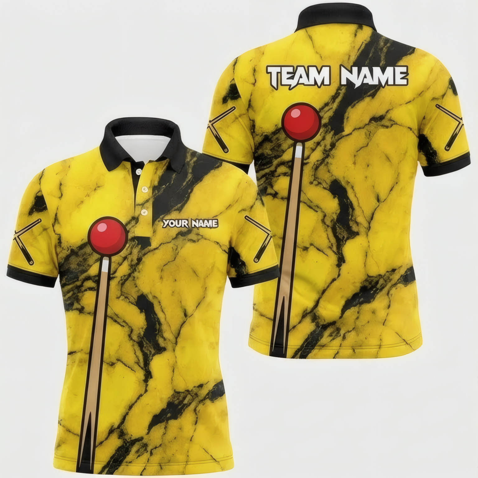 Personalised Yellow Black Marble Snooker Jersey Polo and Zipper For Men Custom Cue Design N1645 - Polo Women (Slim fit)