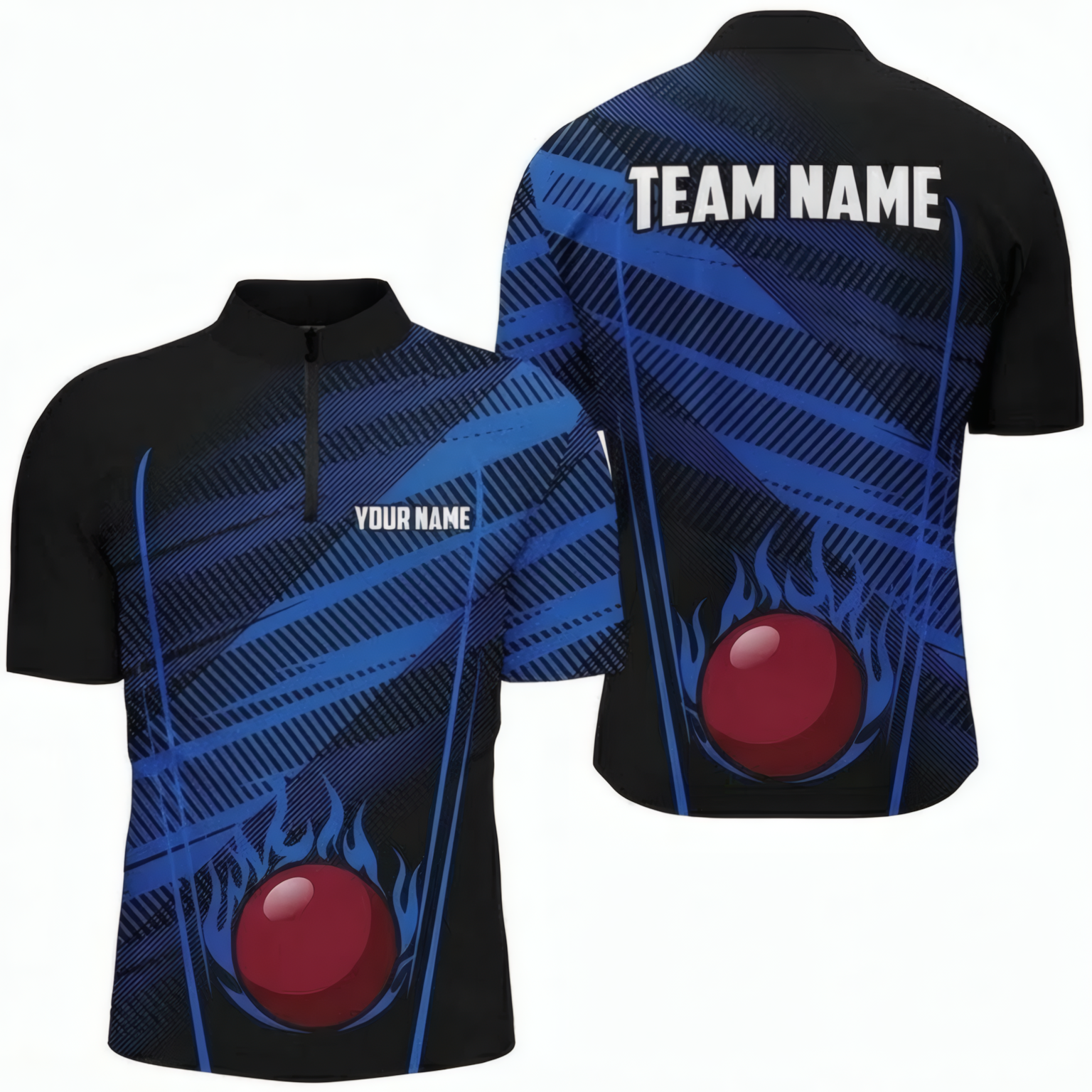 Personalised Blue Flame Snooker Jersey Polo and Zipper for Men Custom Black Blue Shirt O9818 - Polo Women (Slim fit)