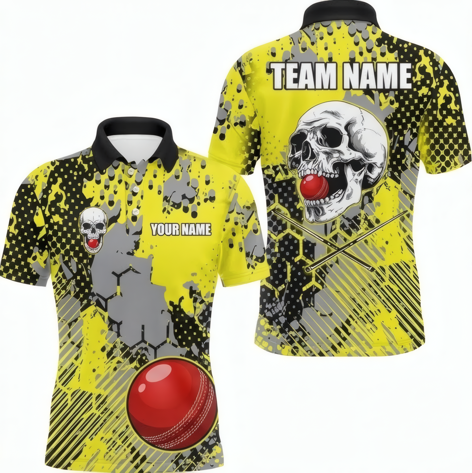 Personalised Skull Snooker Jersey Custom Polo and Zipper Shirt Yellow Black Grey For Men D8999 - Polo Women (Slim fit)