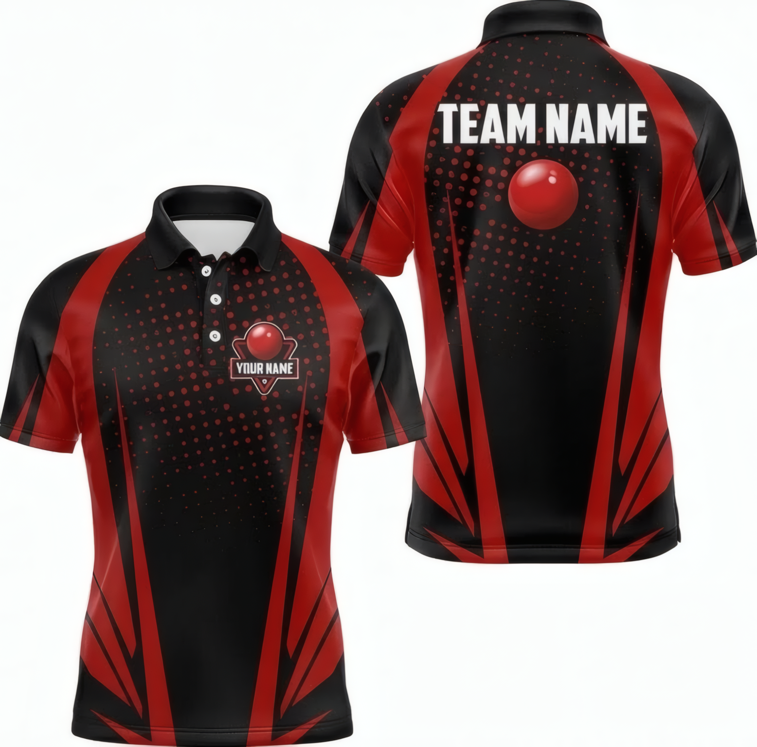 Personalised Geometric Snooker Jersey Polo and Zipper Red Black For Men K4996 - Polo Women (Slim fit)