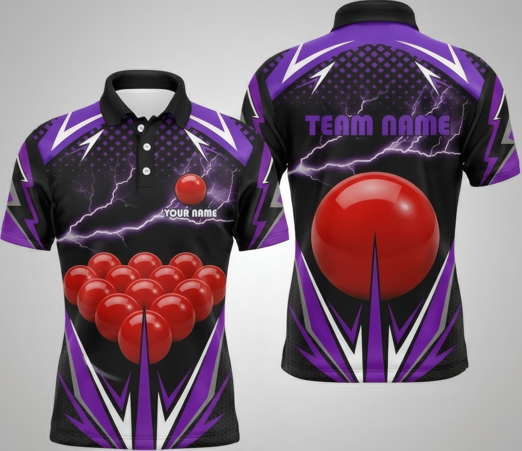 Personalised Purple Lightning Snooker Jersey Polo and Zipper Black For Men M7565 - Polo Women (Slim fit)