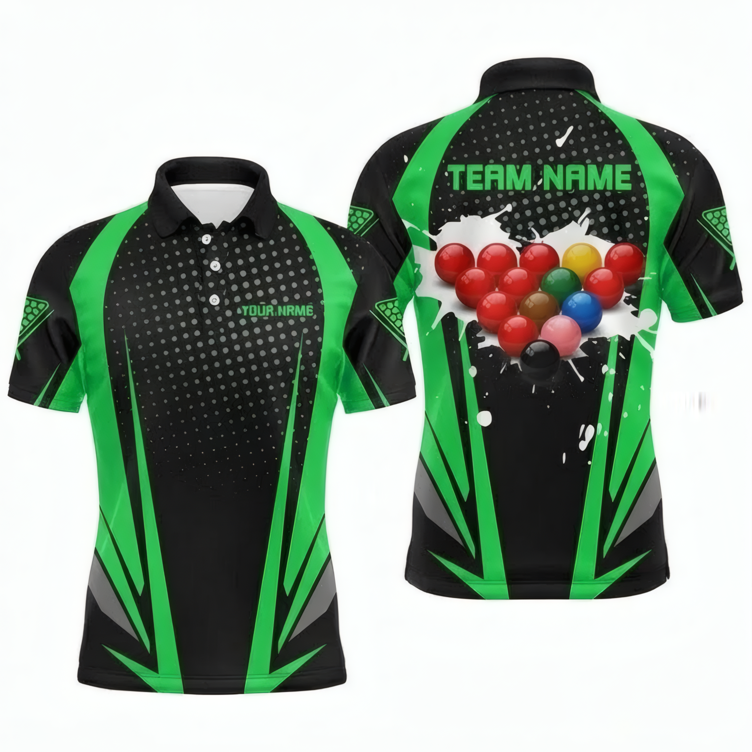 Personalised Snooker Balls Splash Jersey Polo and Zipper Green Black For Men V1869 - Polo Women (Slim fit)