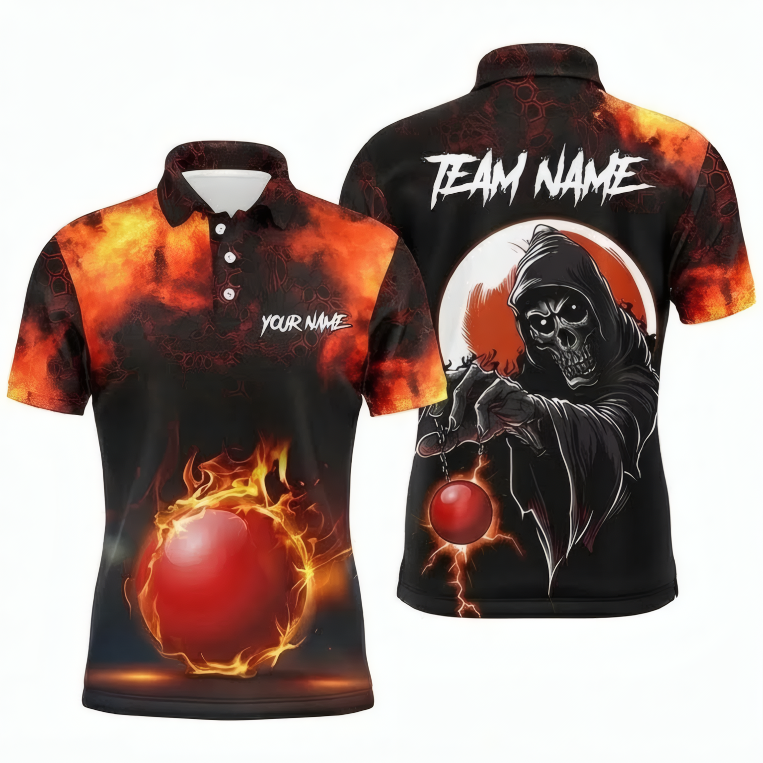 Personalised Grim Reaper Snooker Jersey Polo and Zipper Fire Red Black For Men C9466 - Polo Women (Slim fit)