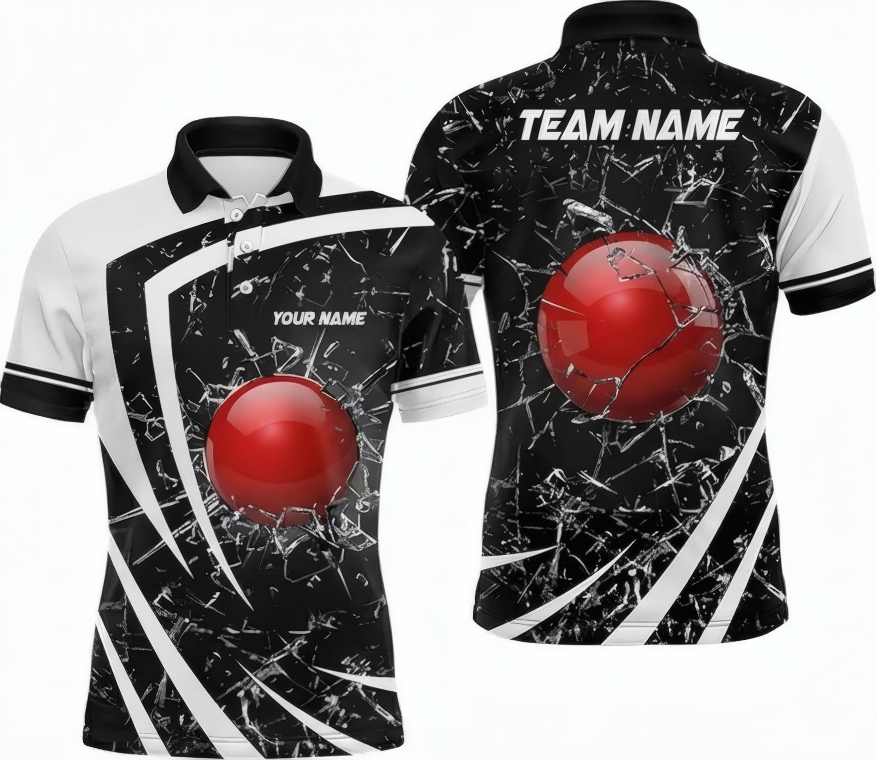 Personalised Shattered Glass Snooker Jersey Polo and Zipper for Men Custom Red Ball Black White L3775 - Polo Women (Slim fit)