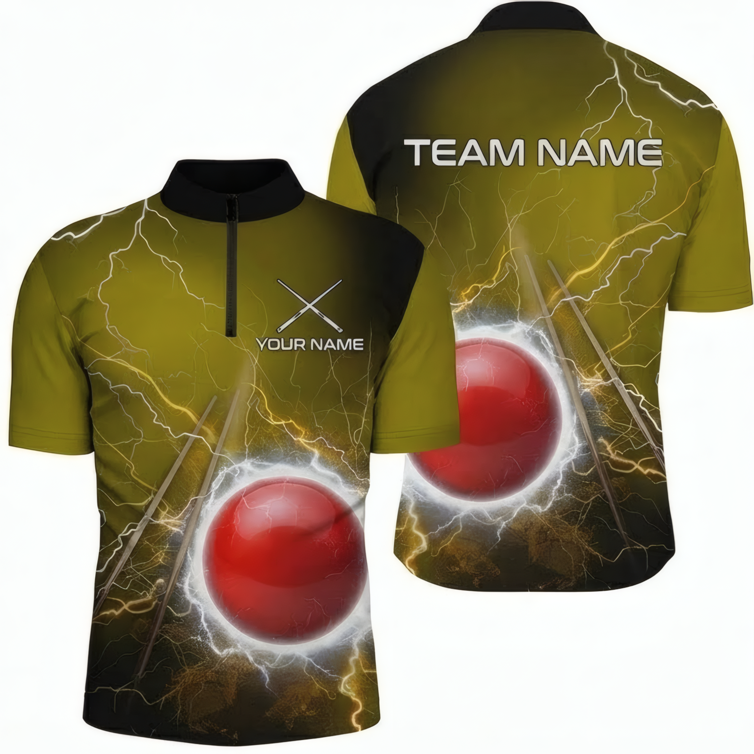 Personalised Lightning Snooker Jersey Polo and Zipper Olive Green Black For Men J1385 - Polo Women (Slim fit)