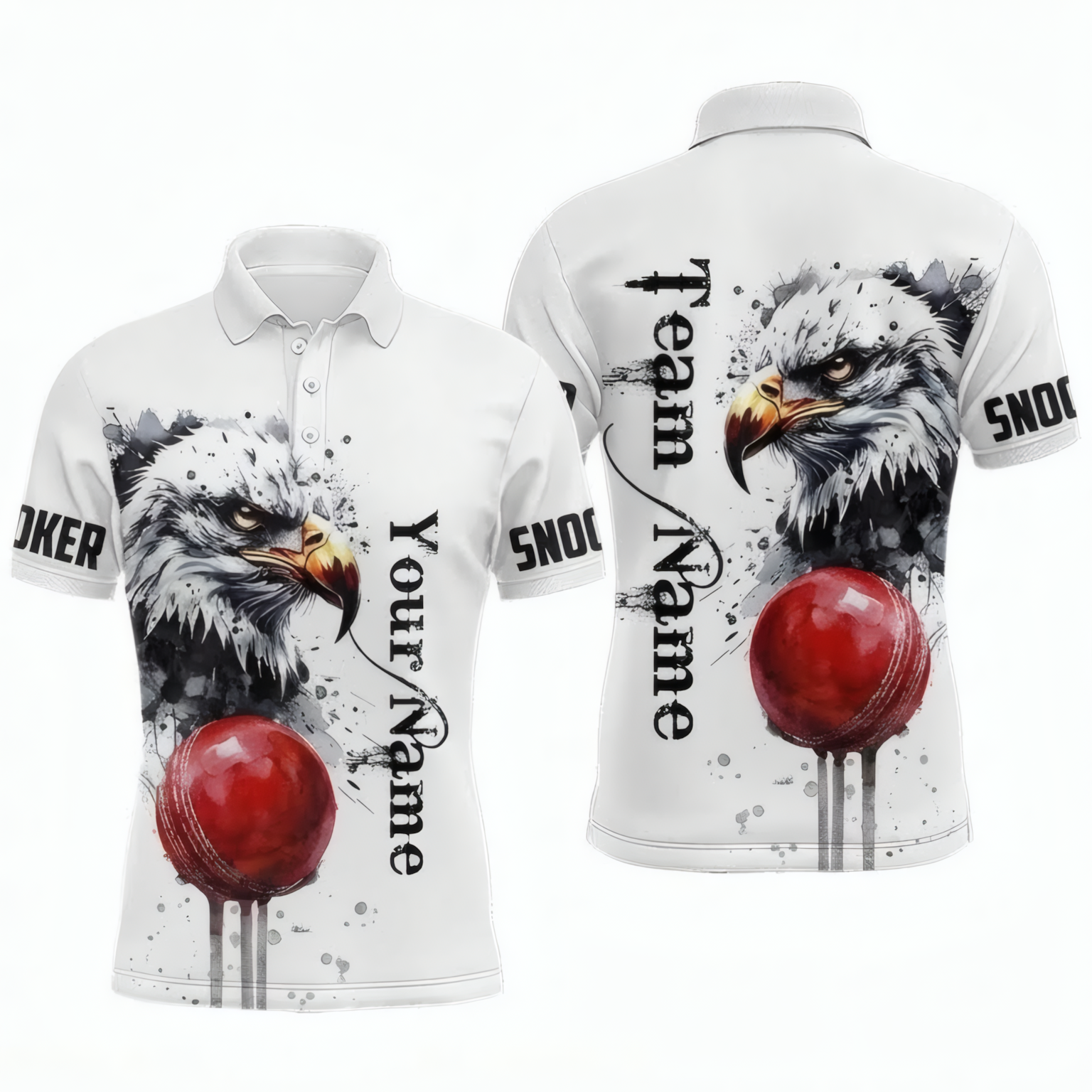 Personalised Eagle Snooker Jersey Polo and Zipper White Red For Men X3381 - Polo Women (Slim fit)